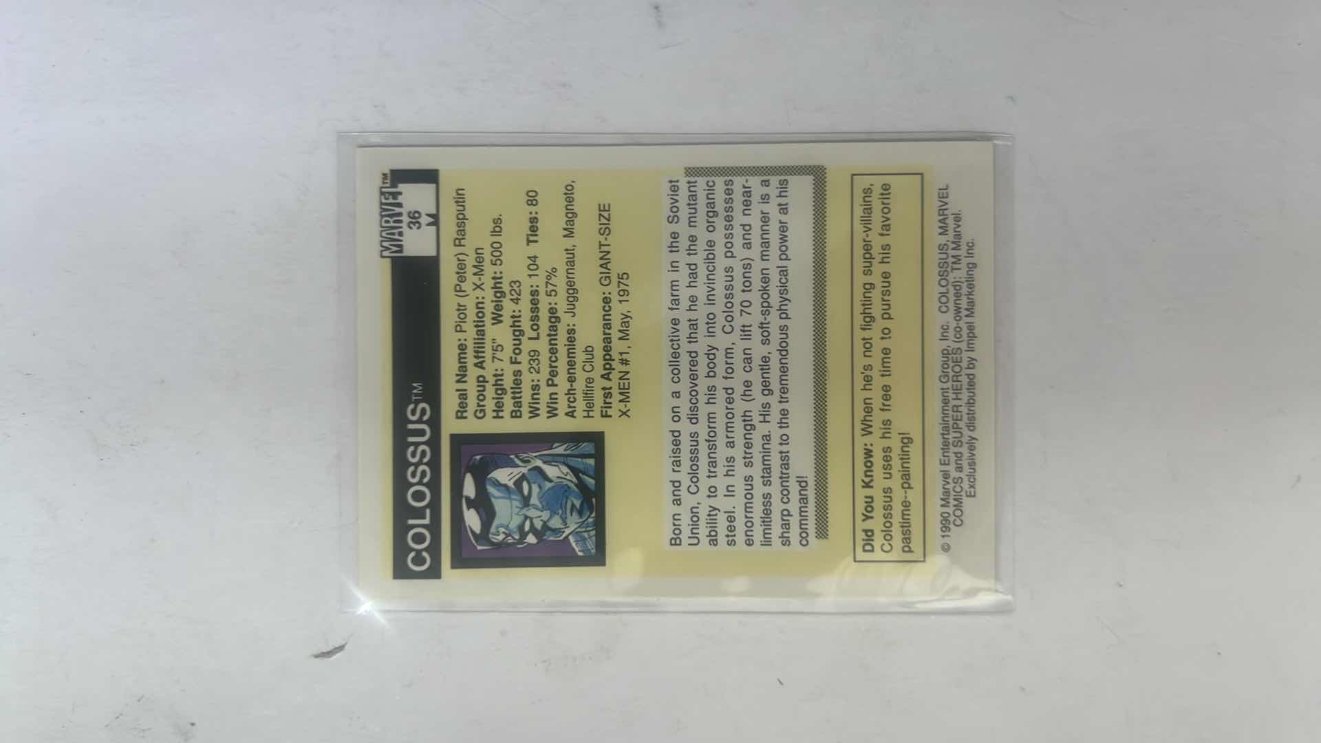 Photo 1 of 1990 IMPEL MARVEL UNIVERSE SUPER HEROES CARD 36 COLOSSUS $30