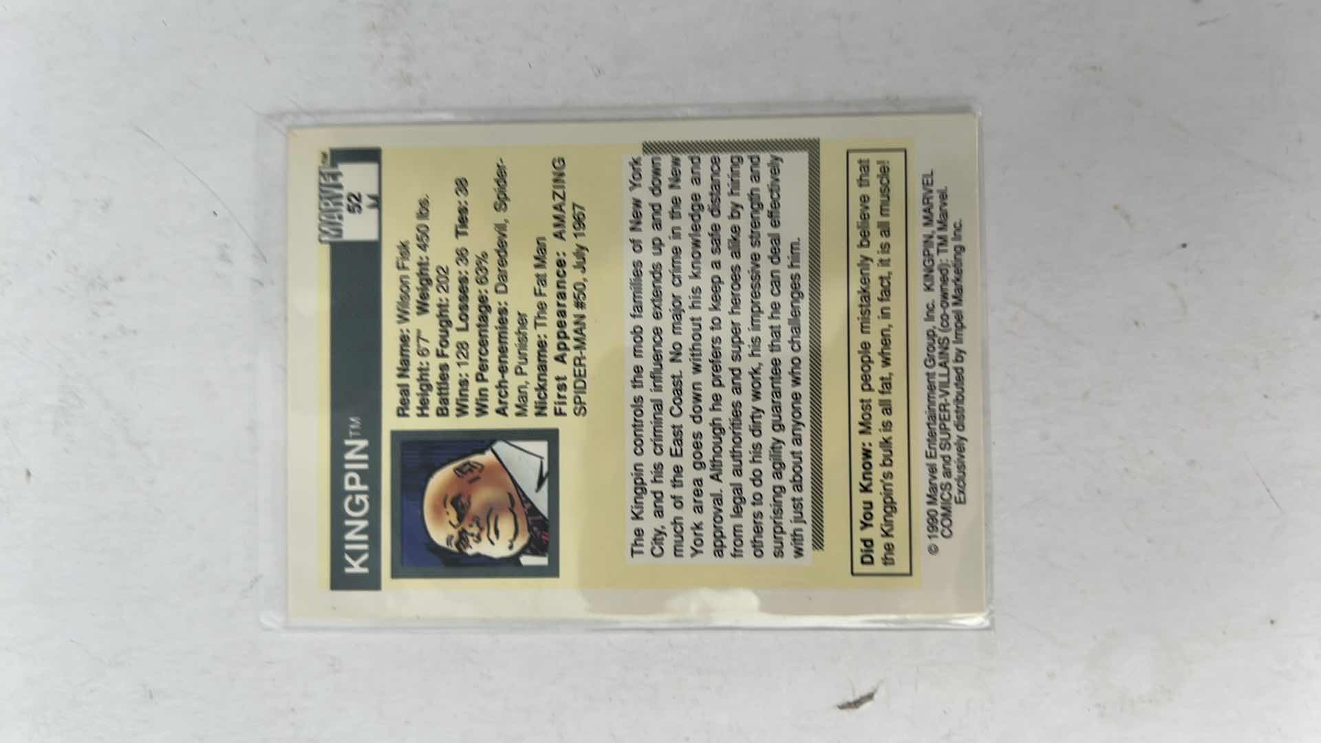 Photo 1 of 1990 IMPEL MARVEL UNIVERSE SUPER-VILLIANS CARD 52 KINGPIN $50