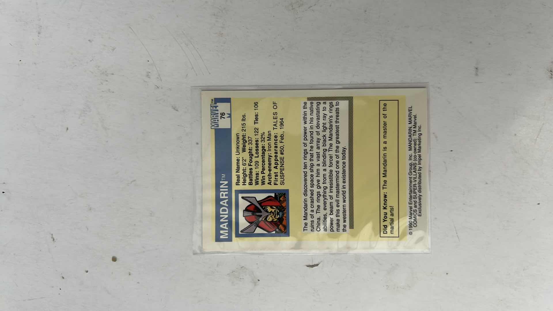 Photo 1 of 1990 IMPEL MARVEL UNIVERSE SUPER-VILLIANS CARD 76 MANDARIN $50
