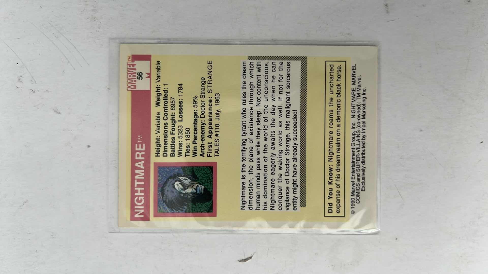 Photo 1 of 1990 IMPEL MARVEL UNIVERSE SUPER-VILLIANS CARD 56 NIGHTMARE $30
