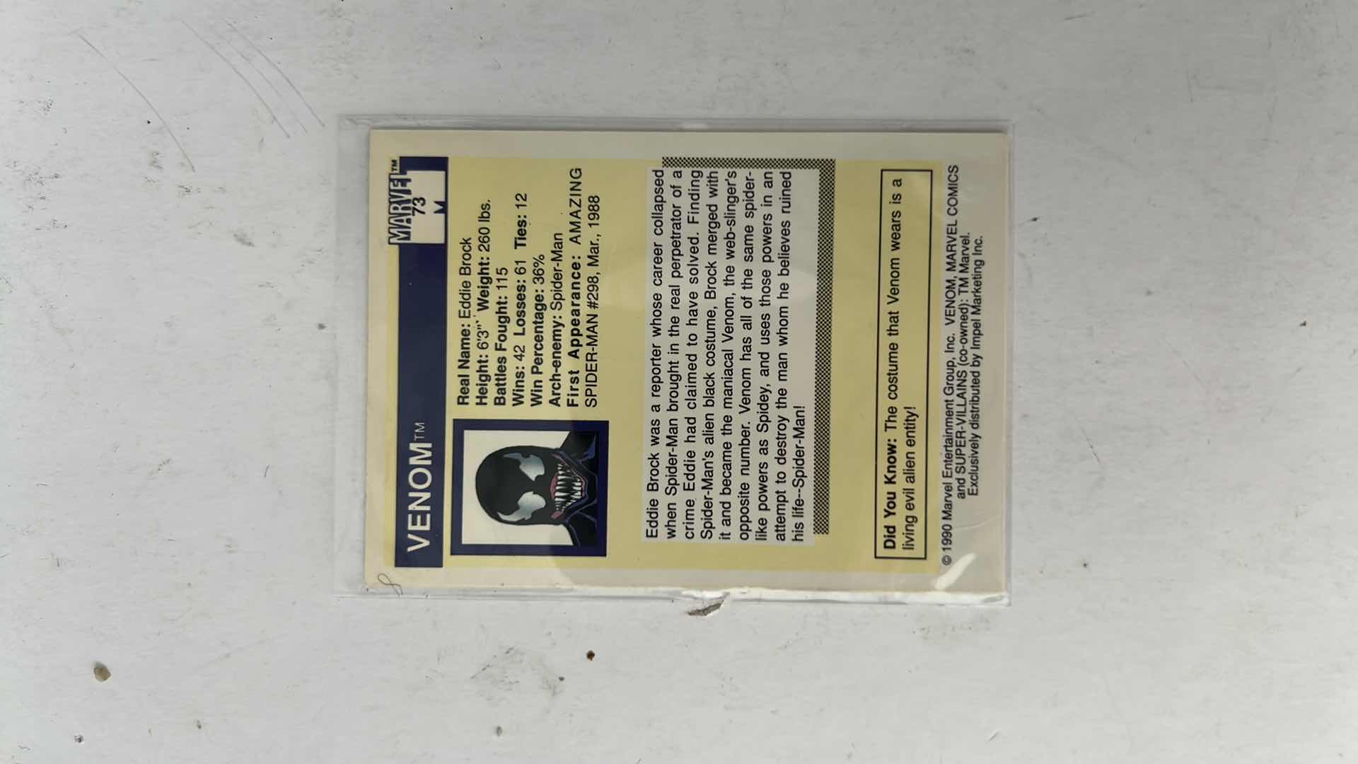 Photo 1 of 1990 IMPEL MARVEL UNIVERSE SUPER-VILLIANS CARD 73 VENOM
