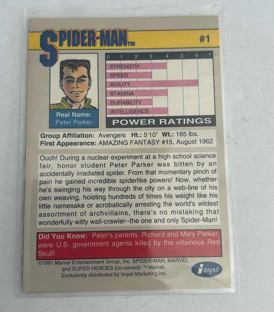 Photo 1 of MARVEL IMPEL TRADING CARD “ SPIDER-MAN “ SERIES II CARD #1