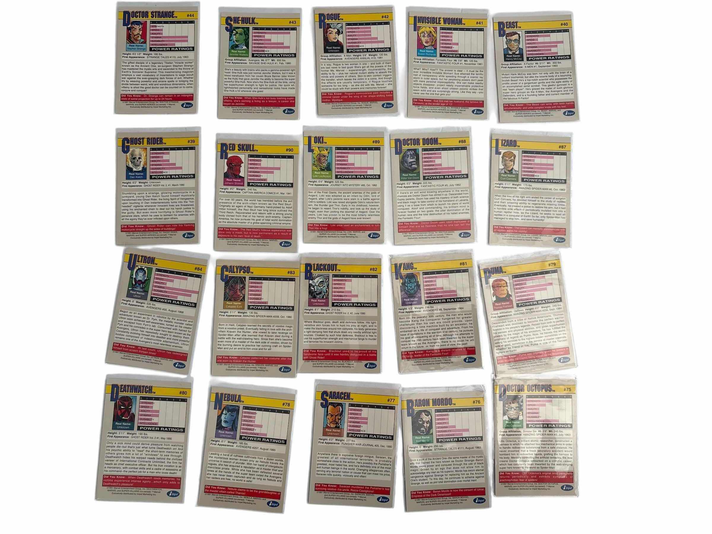 Photo 1 of 1991 MARVEL IMPEL TRADING CARDS SERIES II RANDOM QUANTITY 20