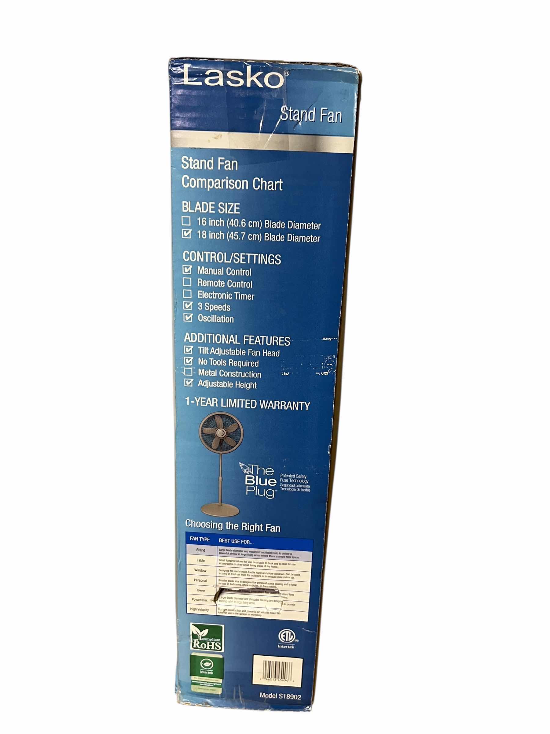 Photo 1 of 18” LASKO STAND FAN IN BOX