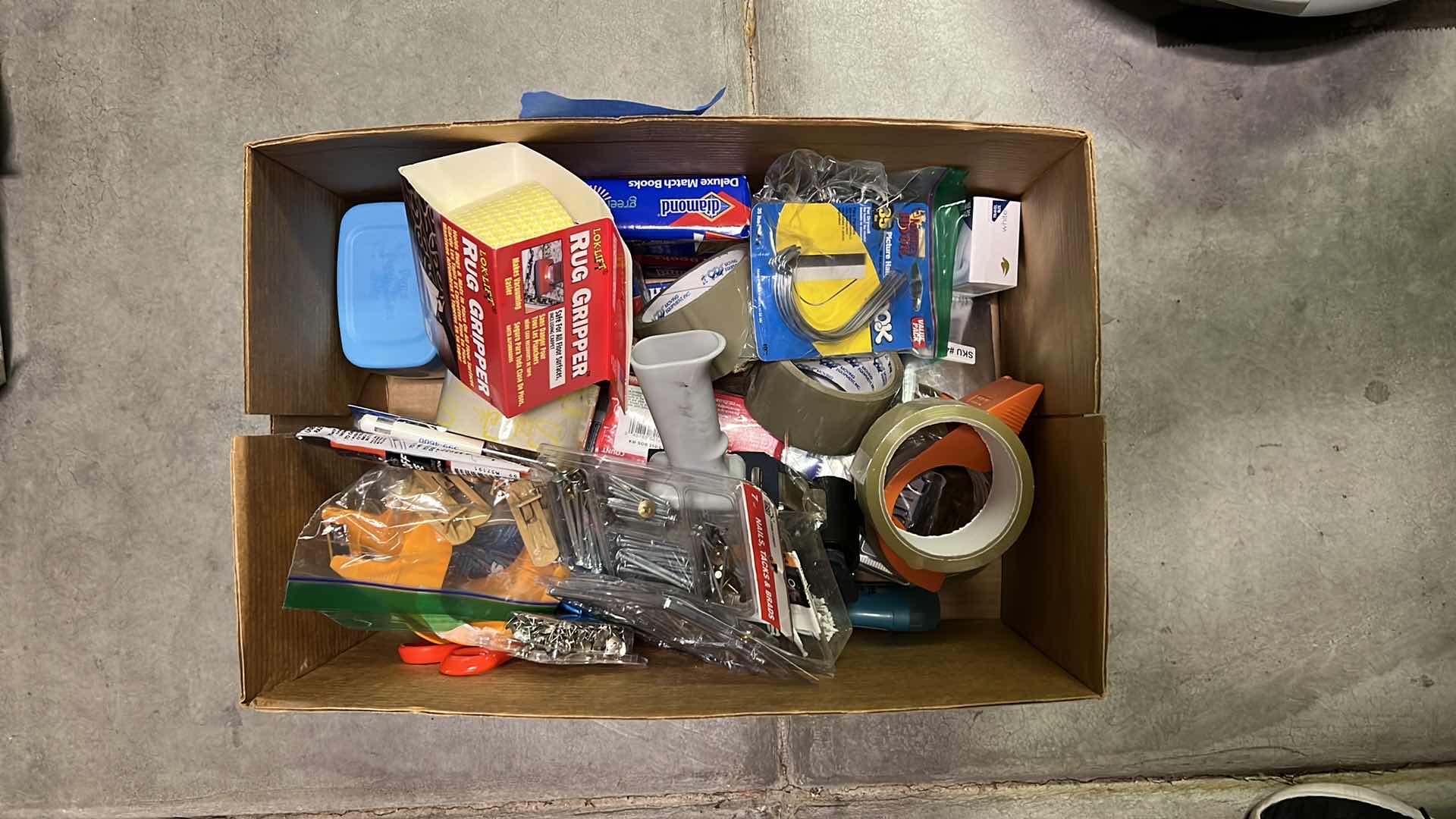 Photo 1 of ASSORTED BOX OF GARAGE ITEMS INCLUDING TAPE
