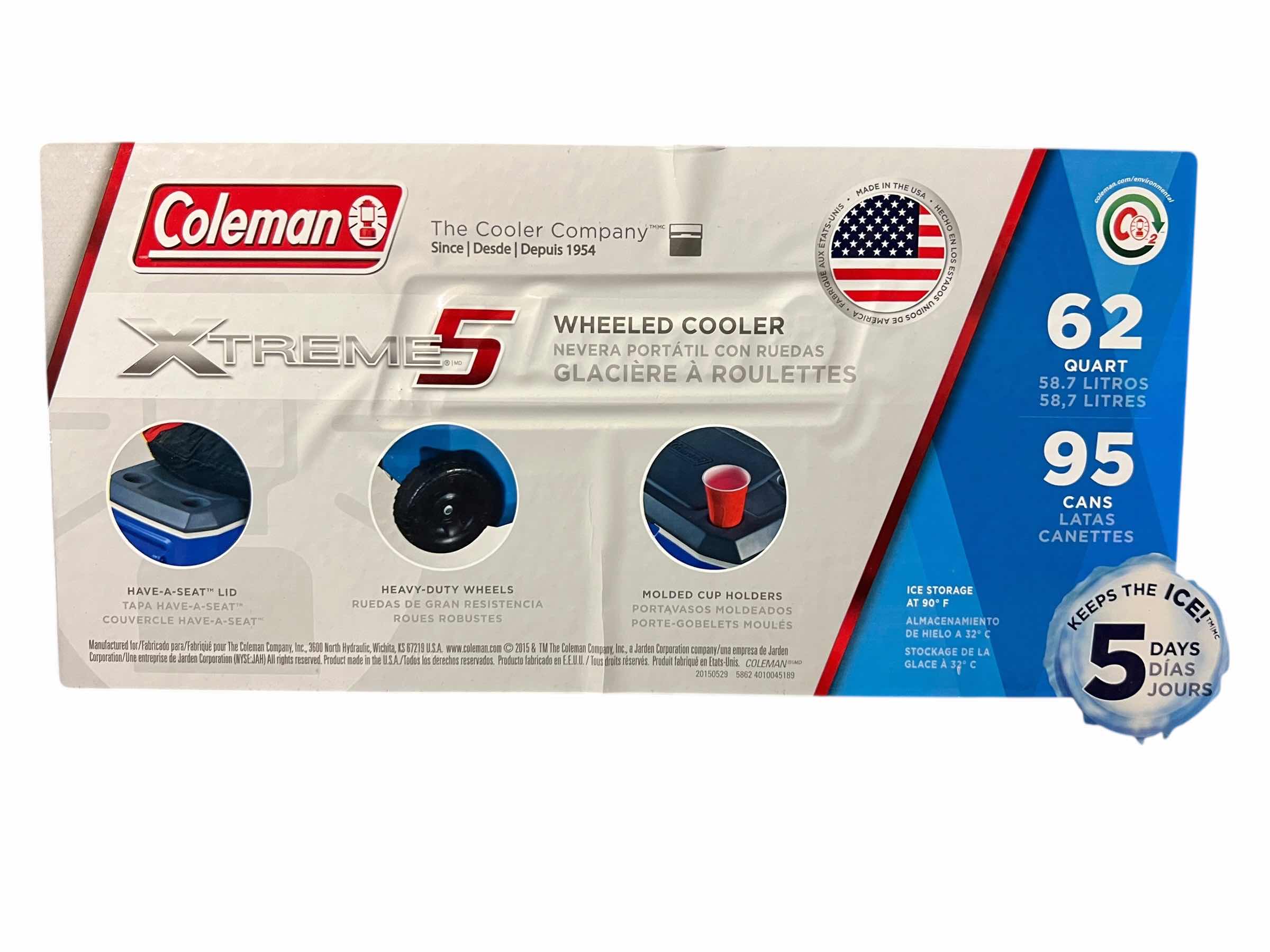 Photo 1 of COLEMAN WHEELED COOLER 62 QUART 27”W X 16”D X 16”W