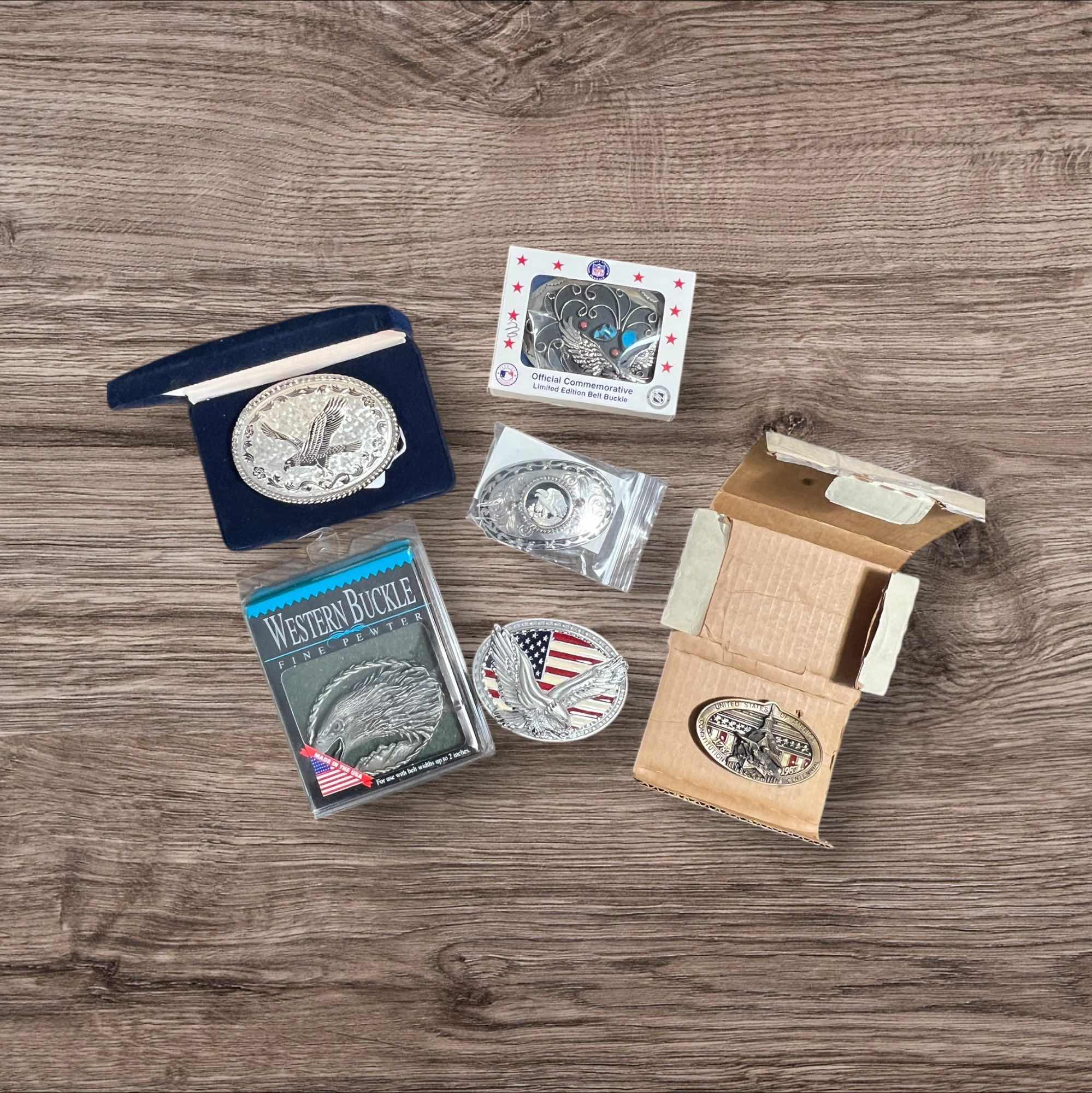 Photo 1 of 6 ASSORTED BELT BUCKLES WITH EAGLE THEMES DIFFERENT COLORS AND SIZES