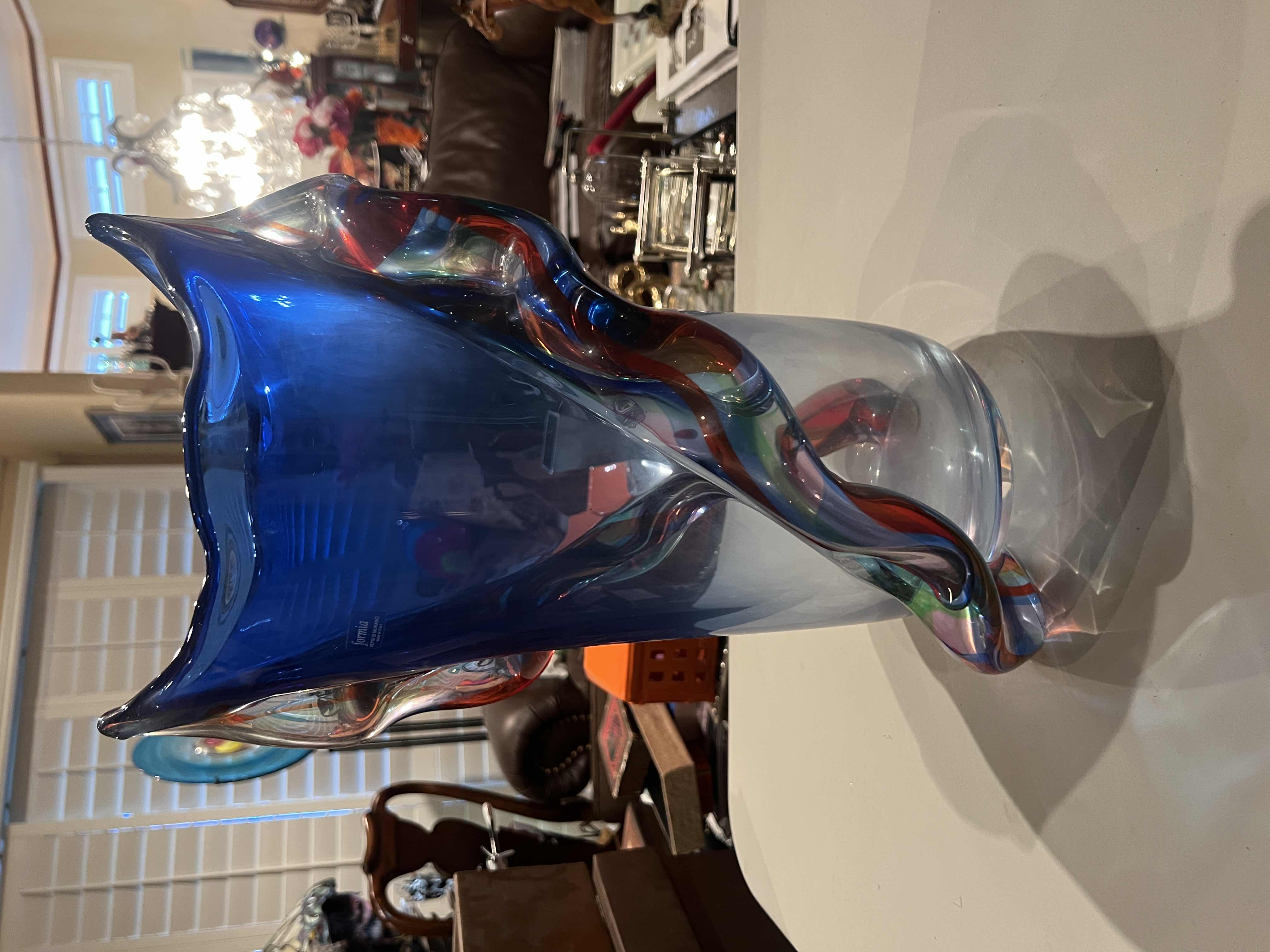 Photo 1 of BLOWN GLASS MURANO BLUE ART VASE 16” TALL