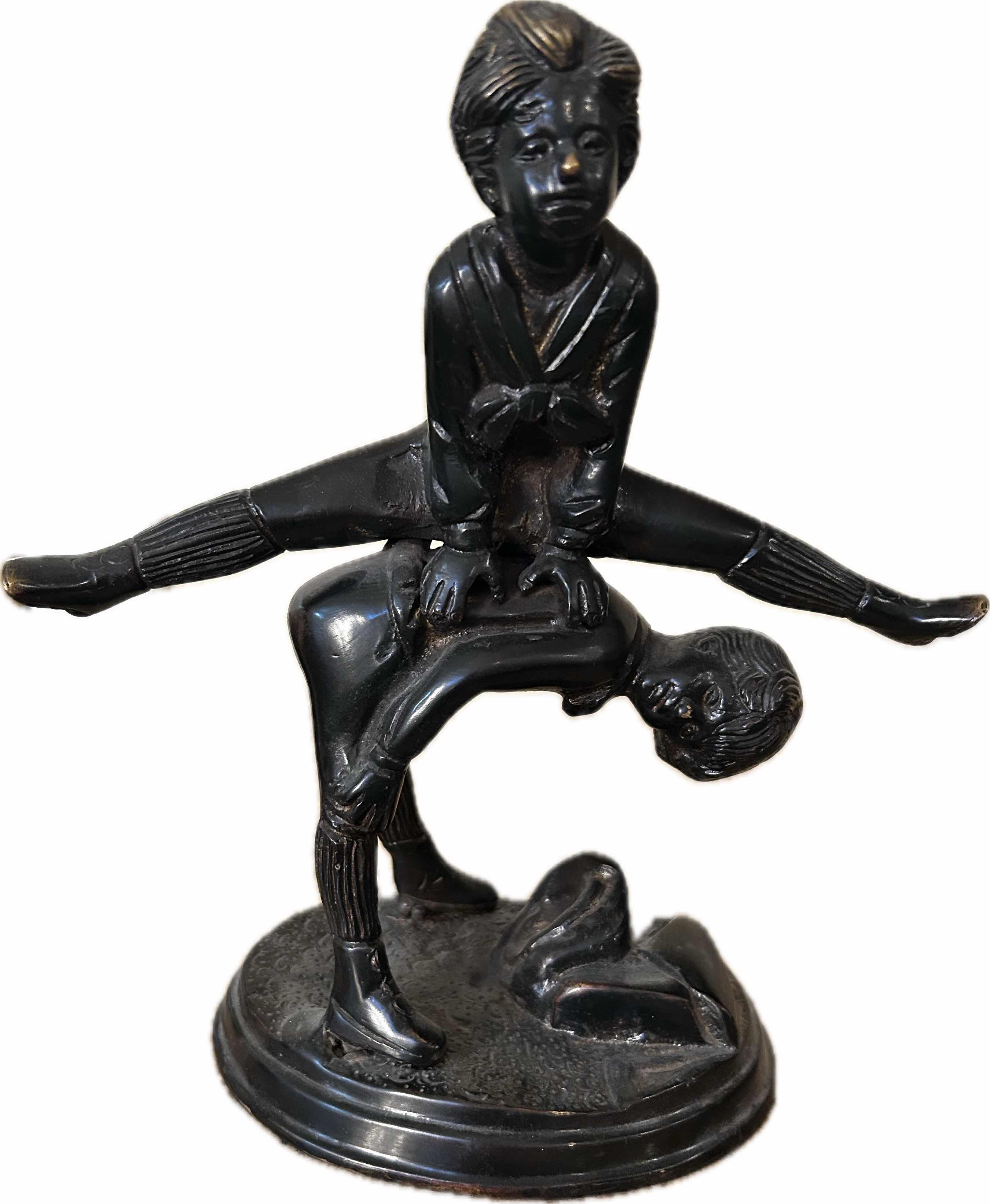 Photo 1 of CAST IRON STATUE-"CHILDREN PLAYING LEAPFROG" ARTWORK. H 9"