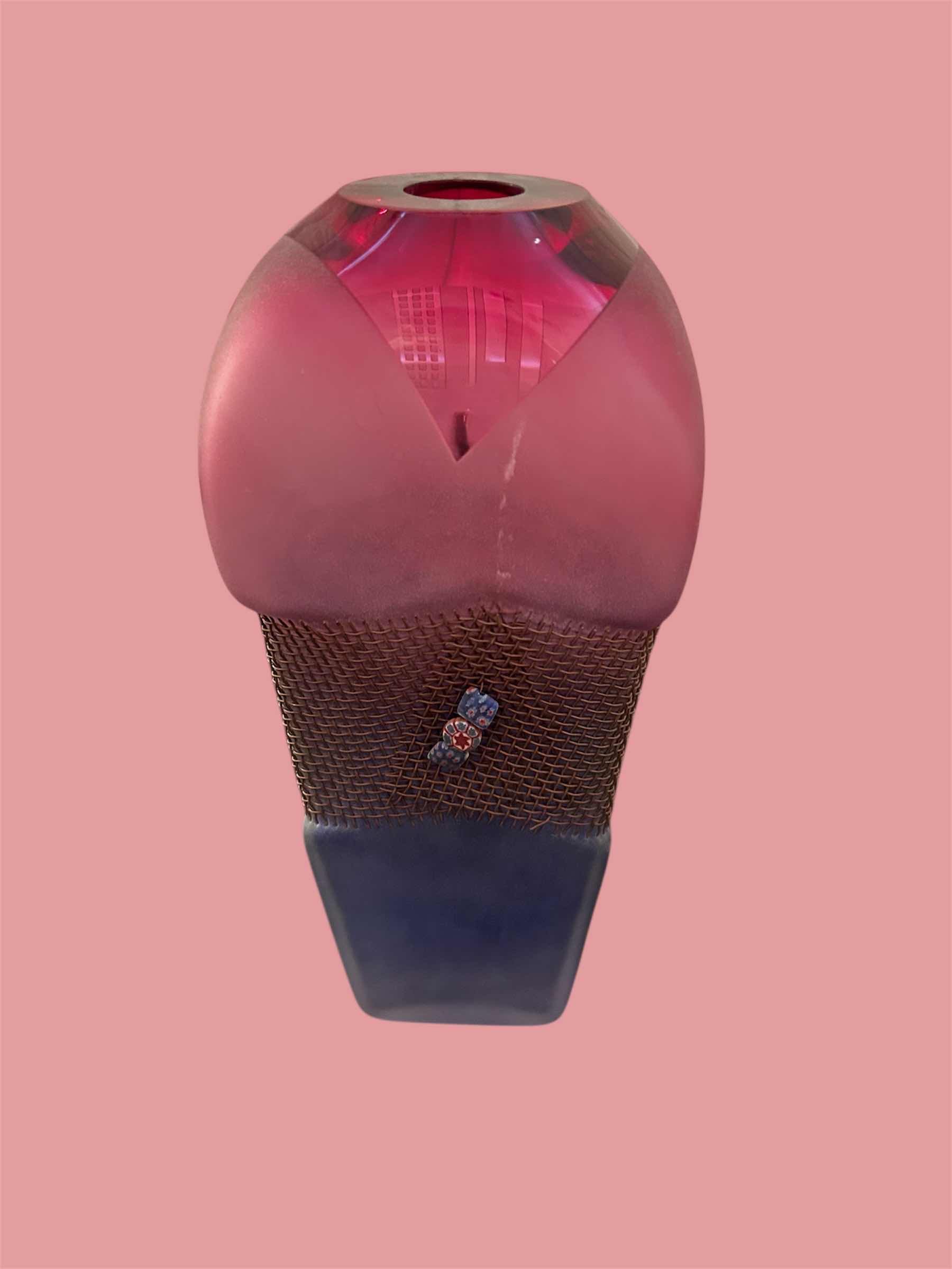 Photo 1 of ACID ETCHED STUDIO ART GLASS VASE H 12" RETAIL $200