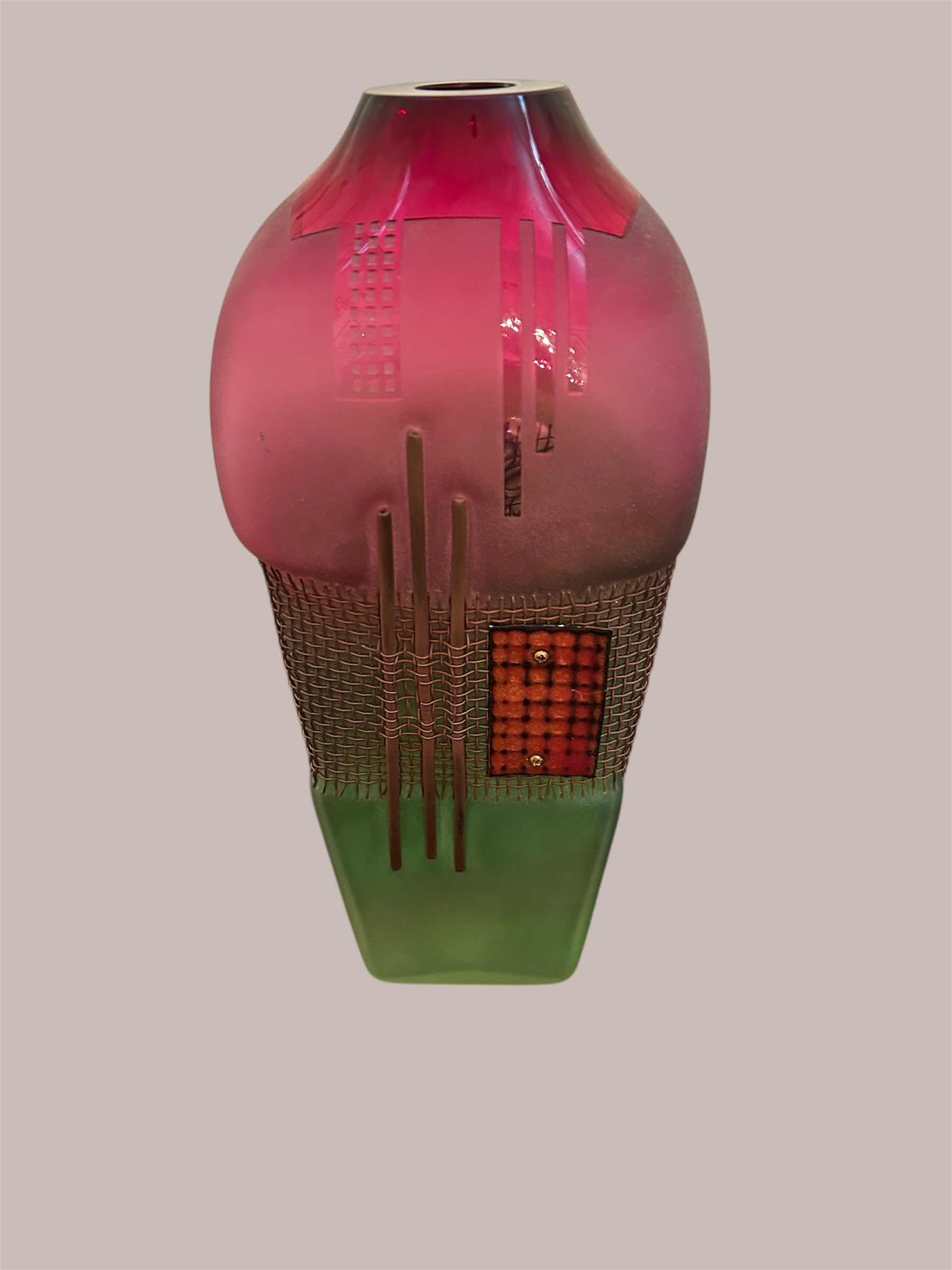 Photo 1 of ACID ETCHED STUDIO ART GLASS VASE H 12"