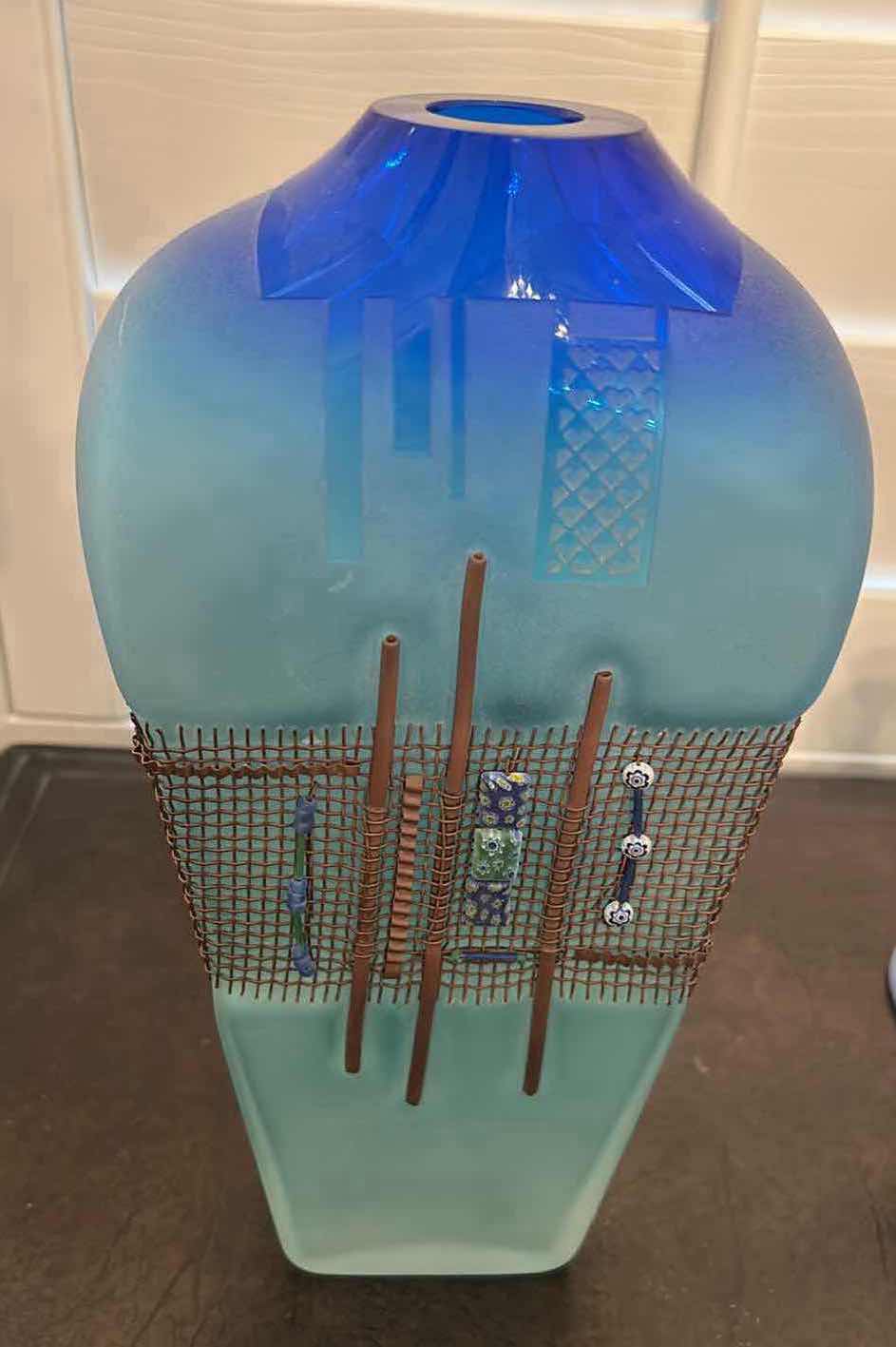 Photo 1 of ACID ETCHED STUDIO ART GLASS VASE H 12" RETAIL