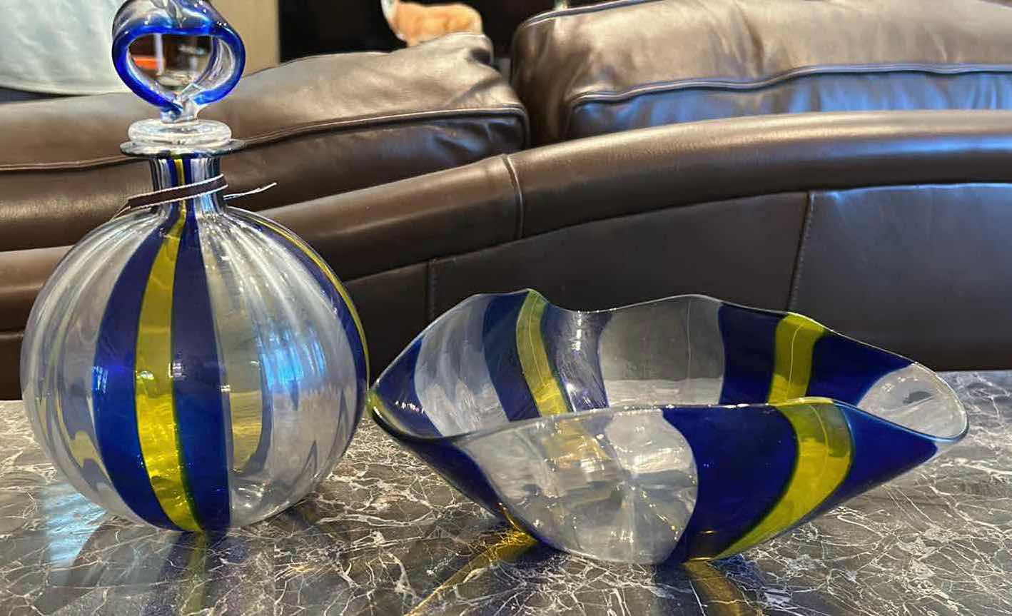 Photo 1 of 3- HAND BLOWN ITALIAN COLLECTION W BLUE YELLOW ACCENT