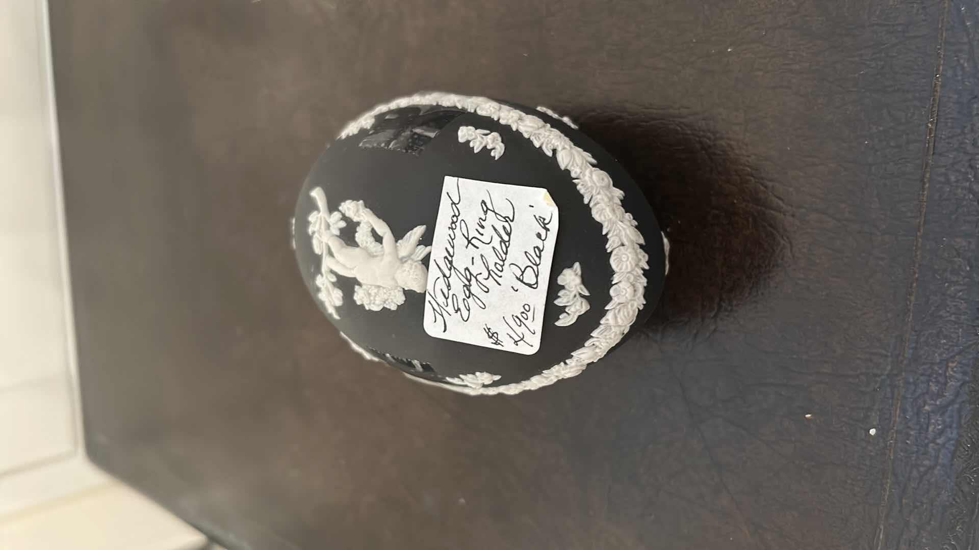 Photo 1 of BLACK WEDGEWOOD JASPERWARE EGG TRINKET HOLDER W PIN DESK