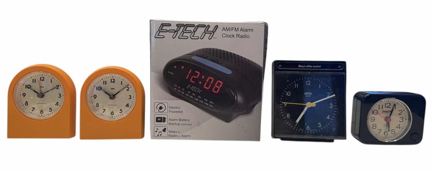 Photo 1 of E TECH AM/FM CLOCK RADIO EQUAY BRAUN BAI PICK ME UP ALARM CLOCKS 3.5” X H4”