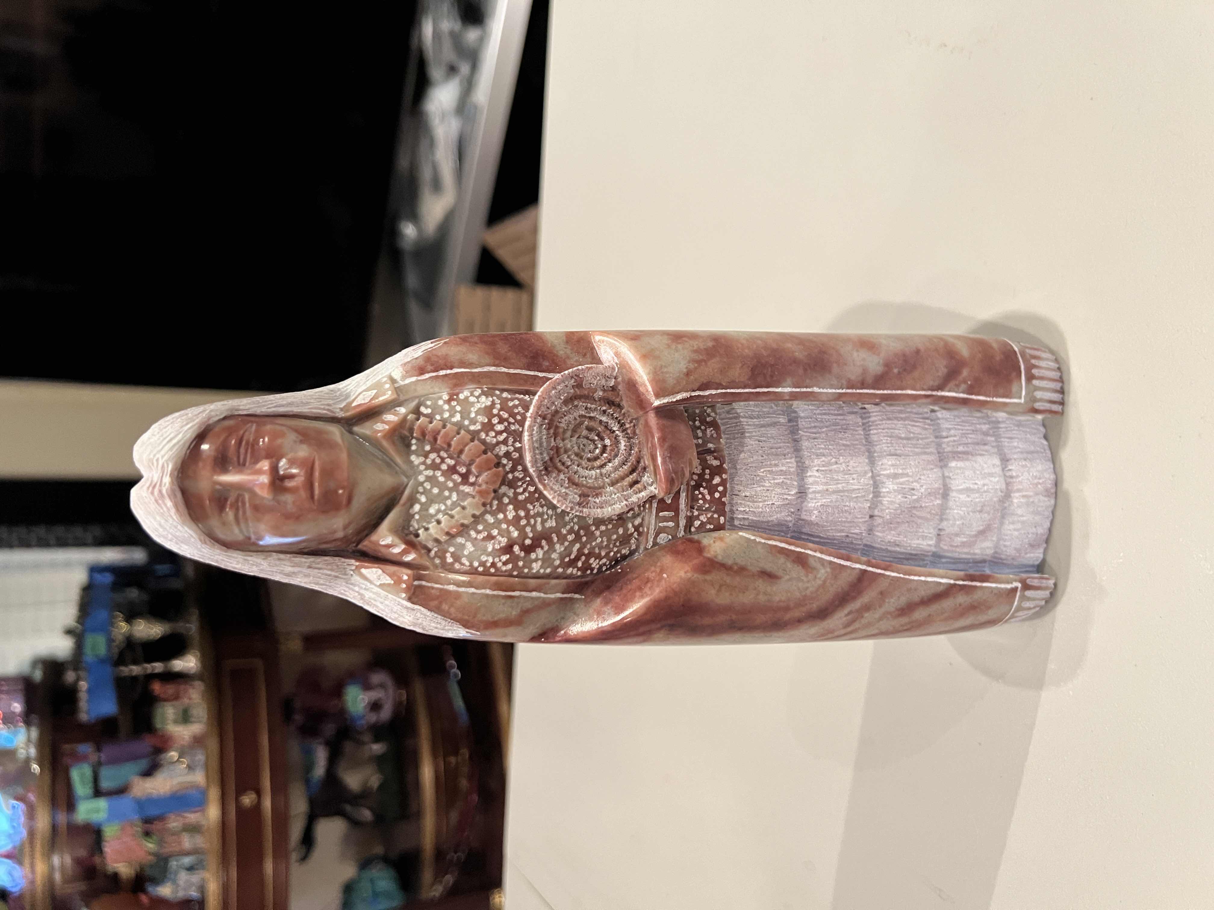 Photo 1 of BROWN AND RED MARBLE STATUE OF NATIVE AMERICAN WOMAN 11”H X 4”W