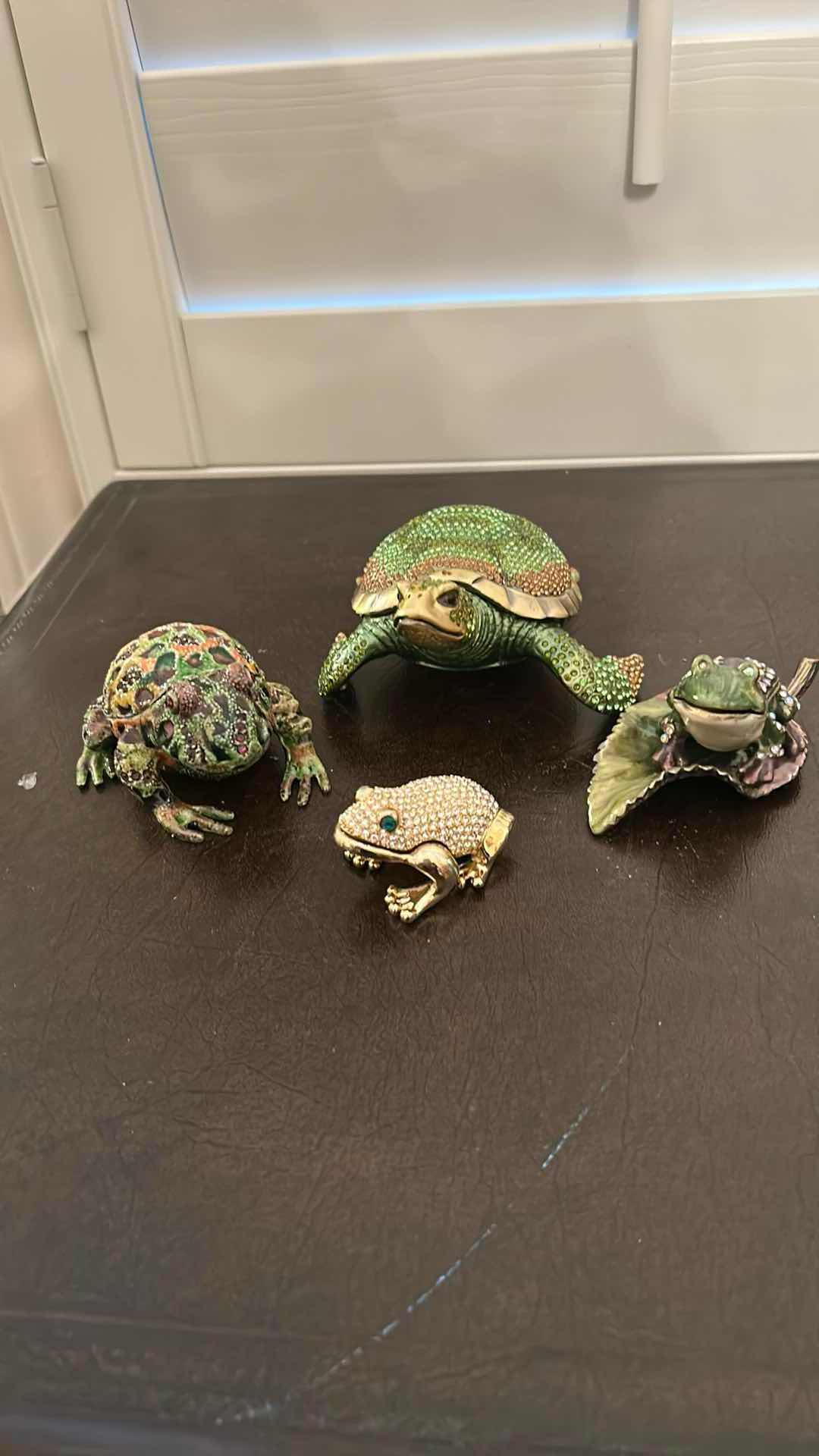 Photo 1 of 4- COLLECTABLE ORNATE CRYSTAL STUDDED TRINKET BOXES FROG TURTLE
