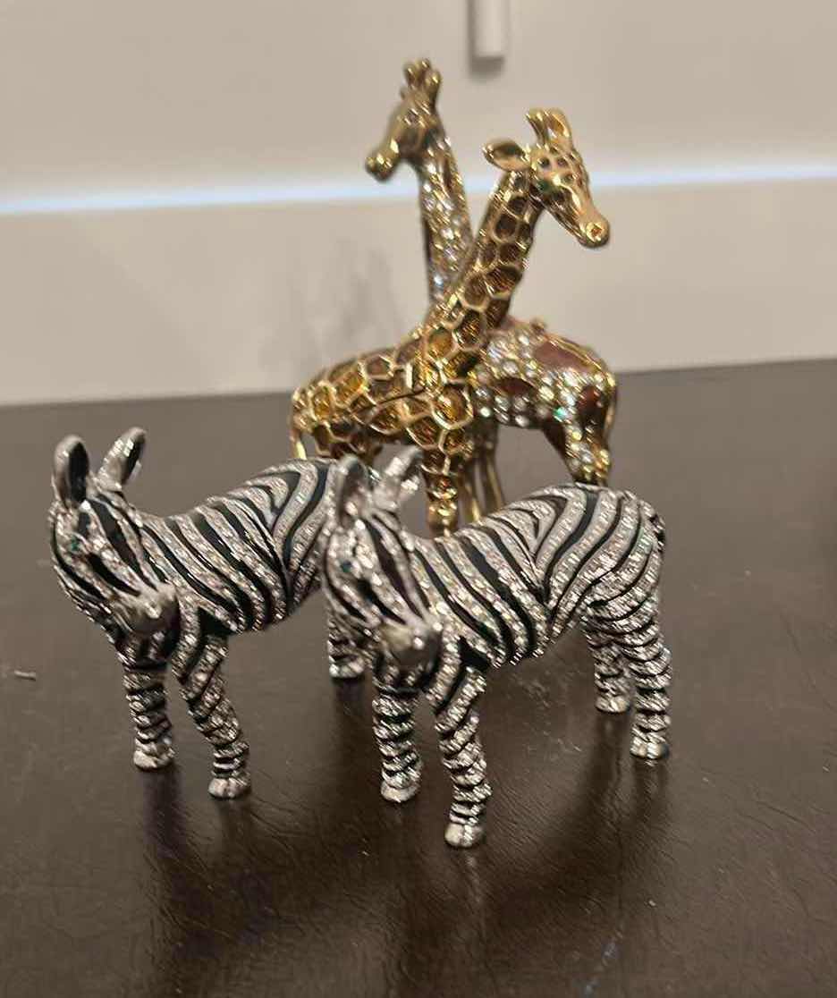 Photo 1 of 4- COLLECTABLE ORNATE CRYSTAL STUDDED TRINKET BOXES ZEBRA GIRAFFE