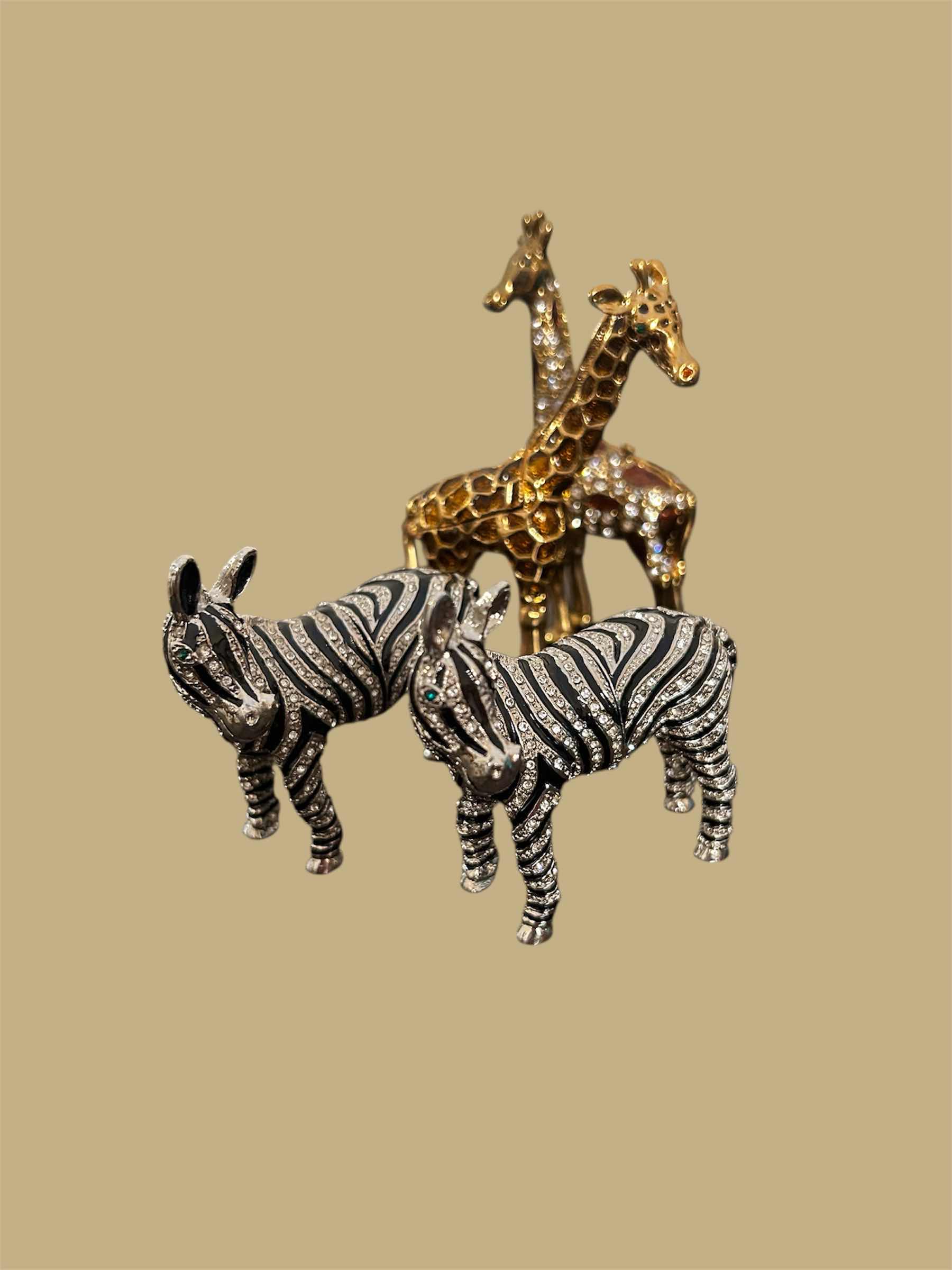 Photo 1 of 4- COLLECTABLE ORNATE CRYSTAL STUDDED TRINKET BOXES ZEBRA GIRAFFE