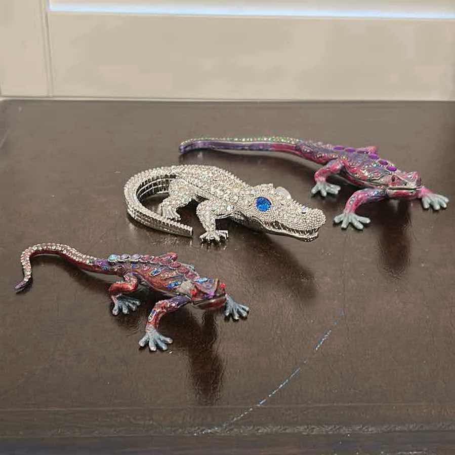 Photo 1 of 3- COLLECTABLE ORNATE CRYSTAL STUDDED TRINKET BOXES LIZARDS BULL GATOR