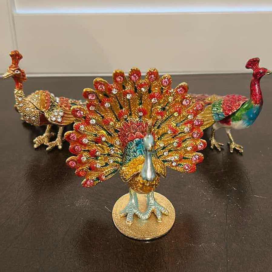 Photo 1 of 3- COLLECTABLE ORNATE CRYSTAL STUDDED TRINKET BOXES PEACOCK