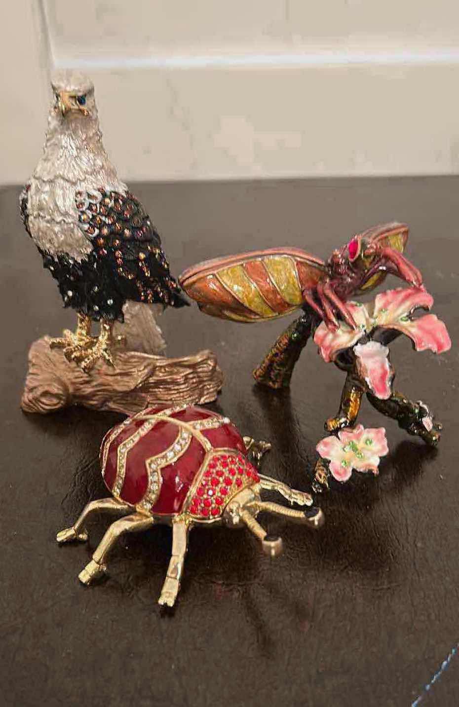 Photo 1 of 3- COLLECTABLE ORNATE CRYSTAL STUDDED TRINKET BOXES EAGLE LADY BUG