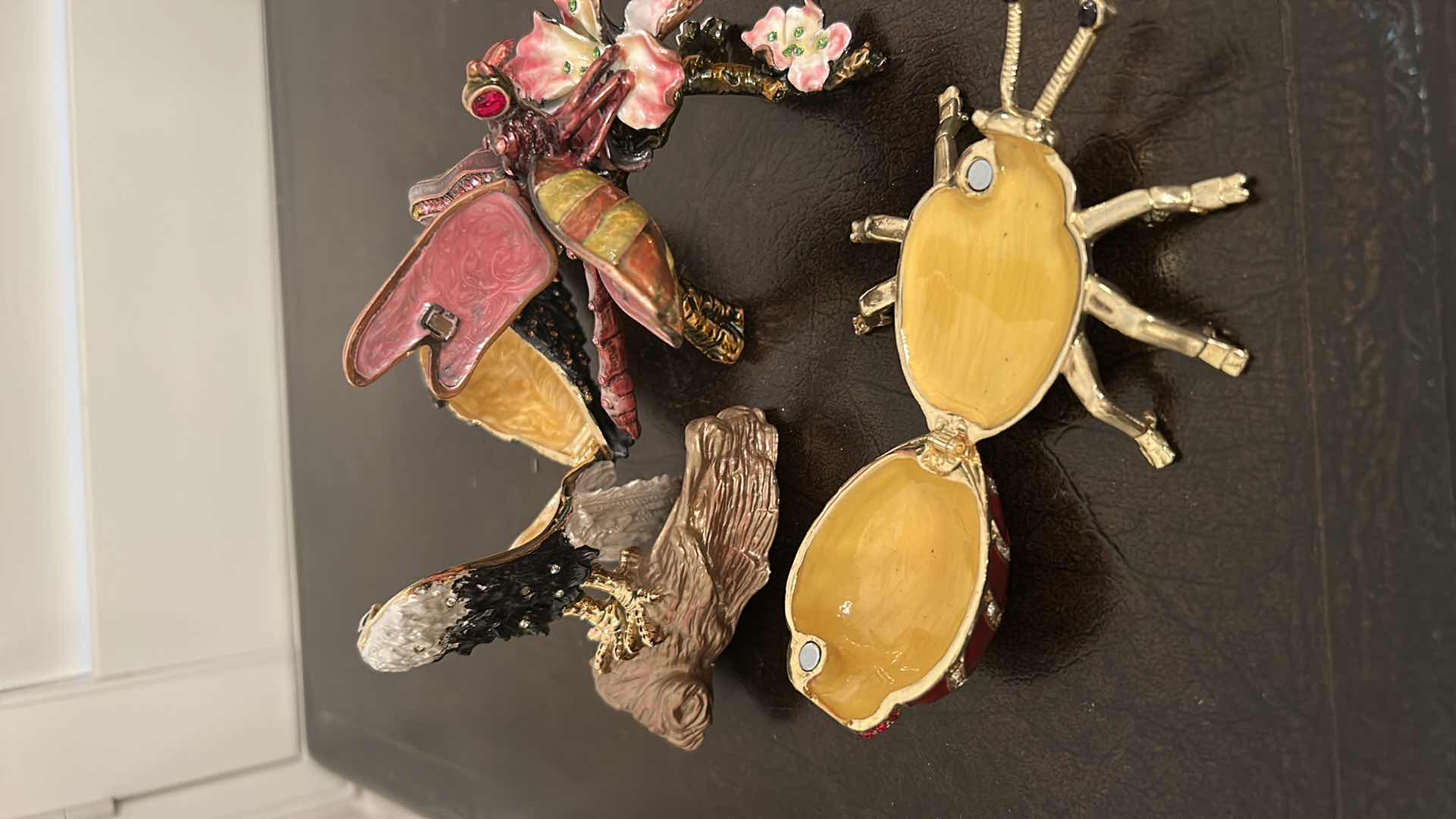 Photo 1 of 3- COLLECTABLE ORNATE CRYSTAL STUDDED TRINKET BOXES EAGLE LADY BUG