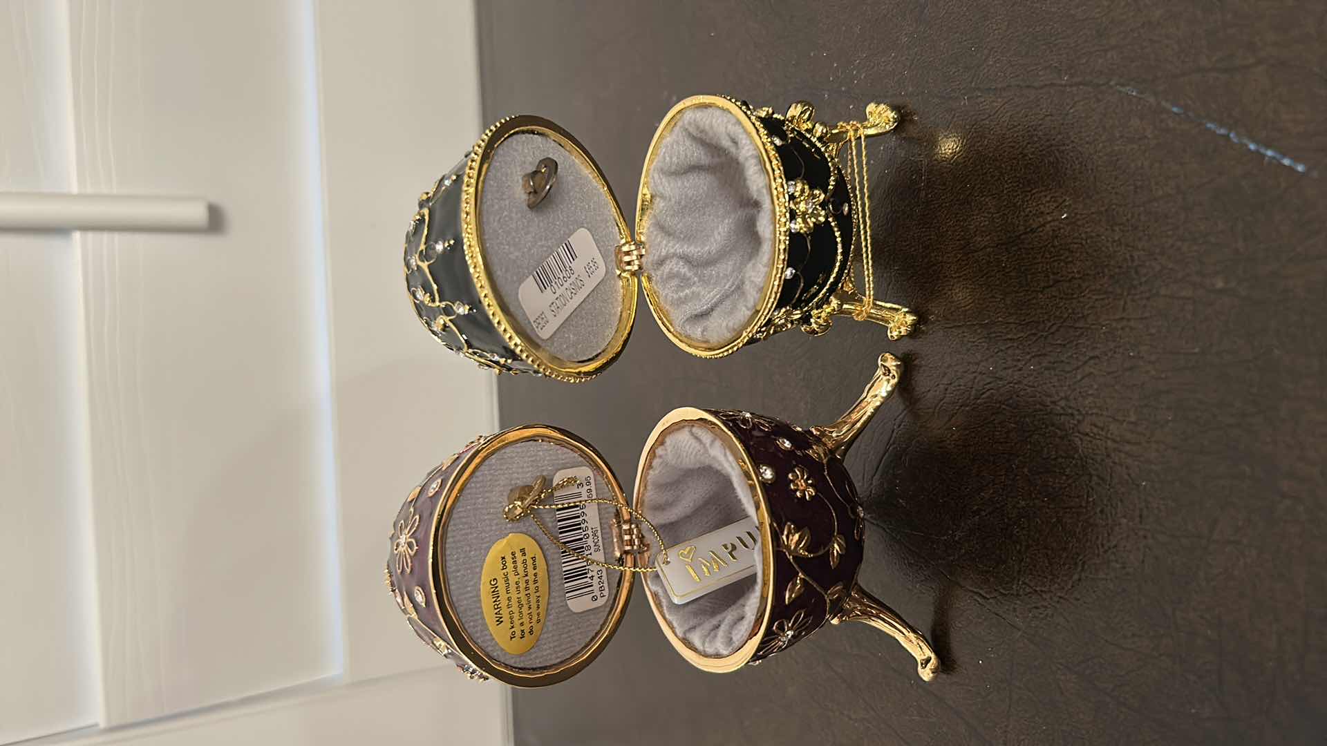 Photo 1 of 2- MUSICAL ENAMELED EGG PILL BOX