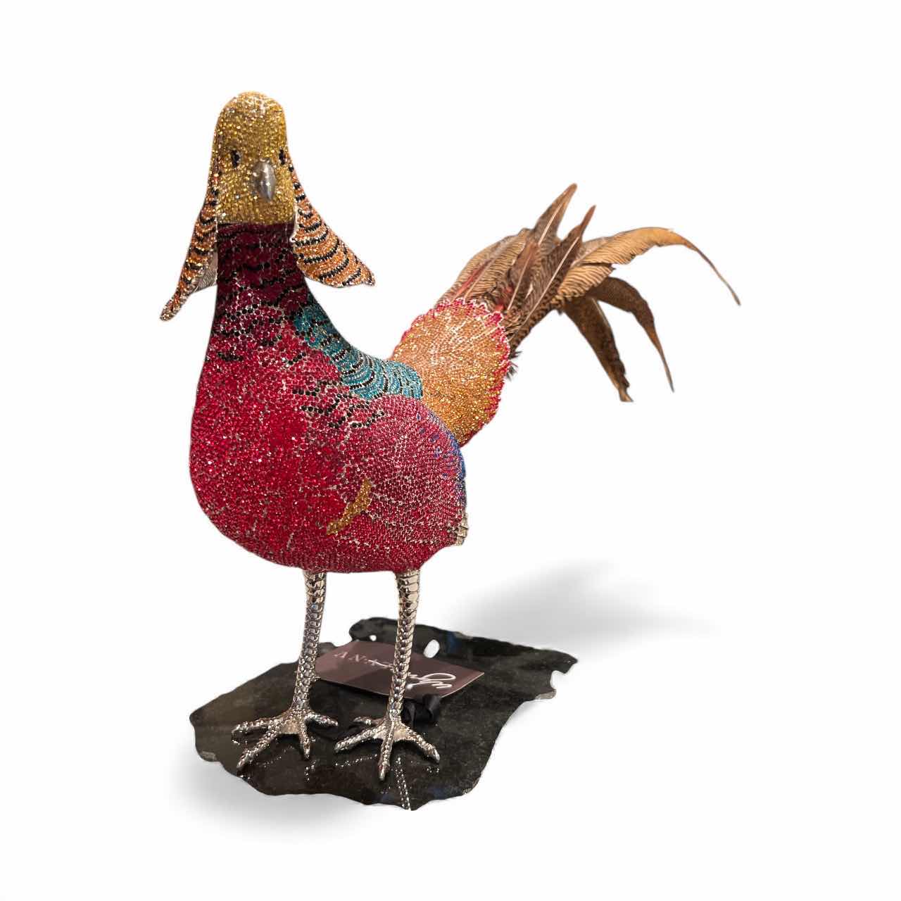 Photo 1 of BRINKERHOFF GOLDEN PHEASANT ON BLACK MARBLE PLATE WITH BOX 12” TALL