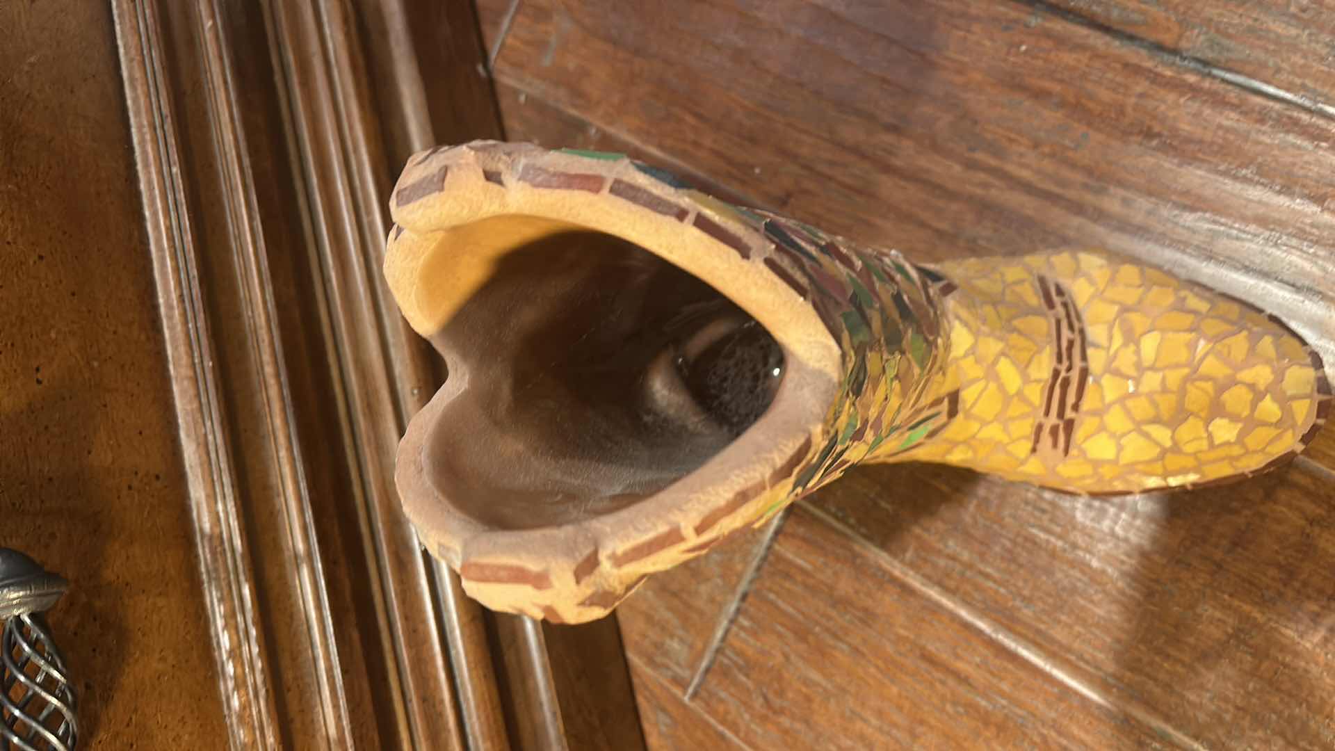 Photo 1 of AMEN HARDY HOME COWBOY BOOT FLOWER POT SIGNED MOSAIC POTTERY BOOT H12.25”