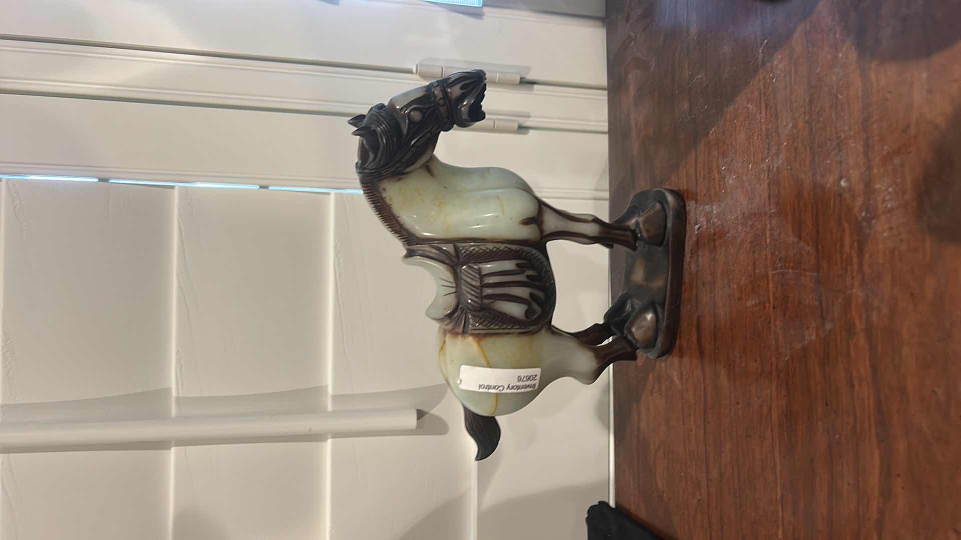 Photo 1 of ANTIQUE CHINESE SADDLED HORSE JADE SCULPTURE. H7”