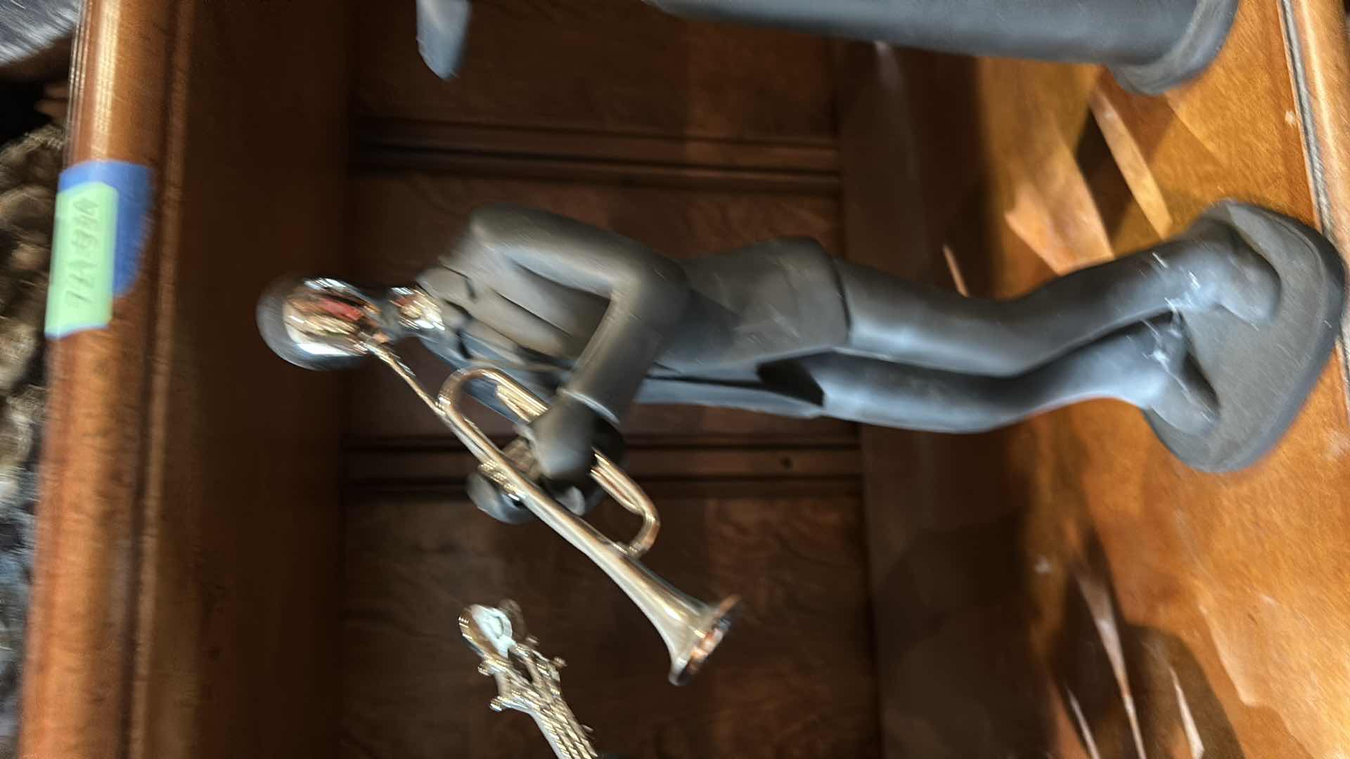 Photo 1 of 6 BLACK AND SILVER MUSICAL INSTRUMENT-PLAYING FIGURINES H 12”.