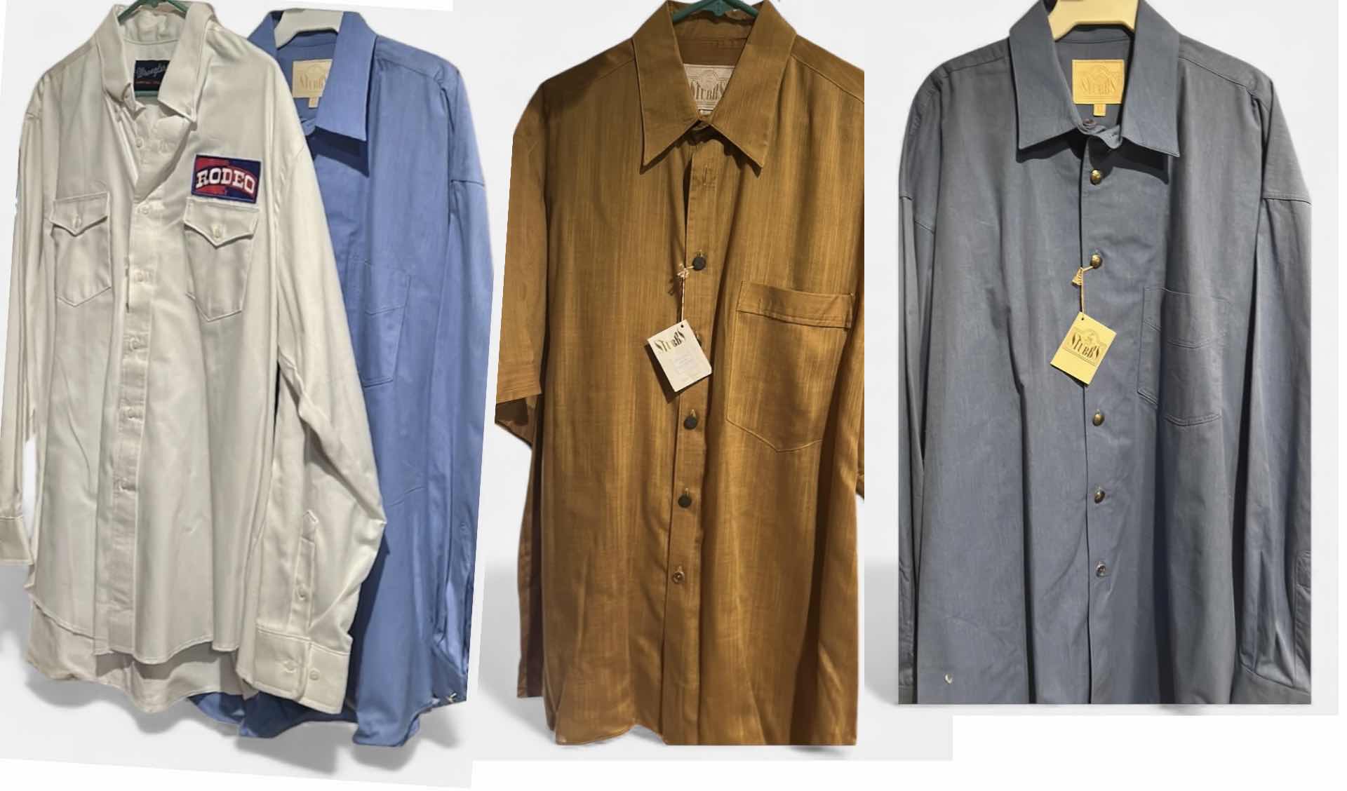 Photo 1 of 4 MENSWEAR PCS - 3 NEW MENS STUBS COLLARED SHIRTS SIZE XL & 1 WRANGLER