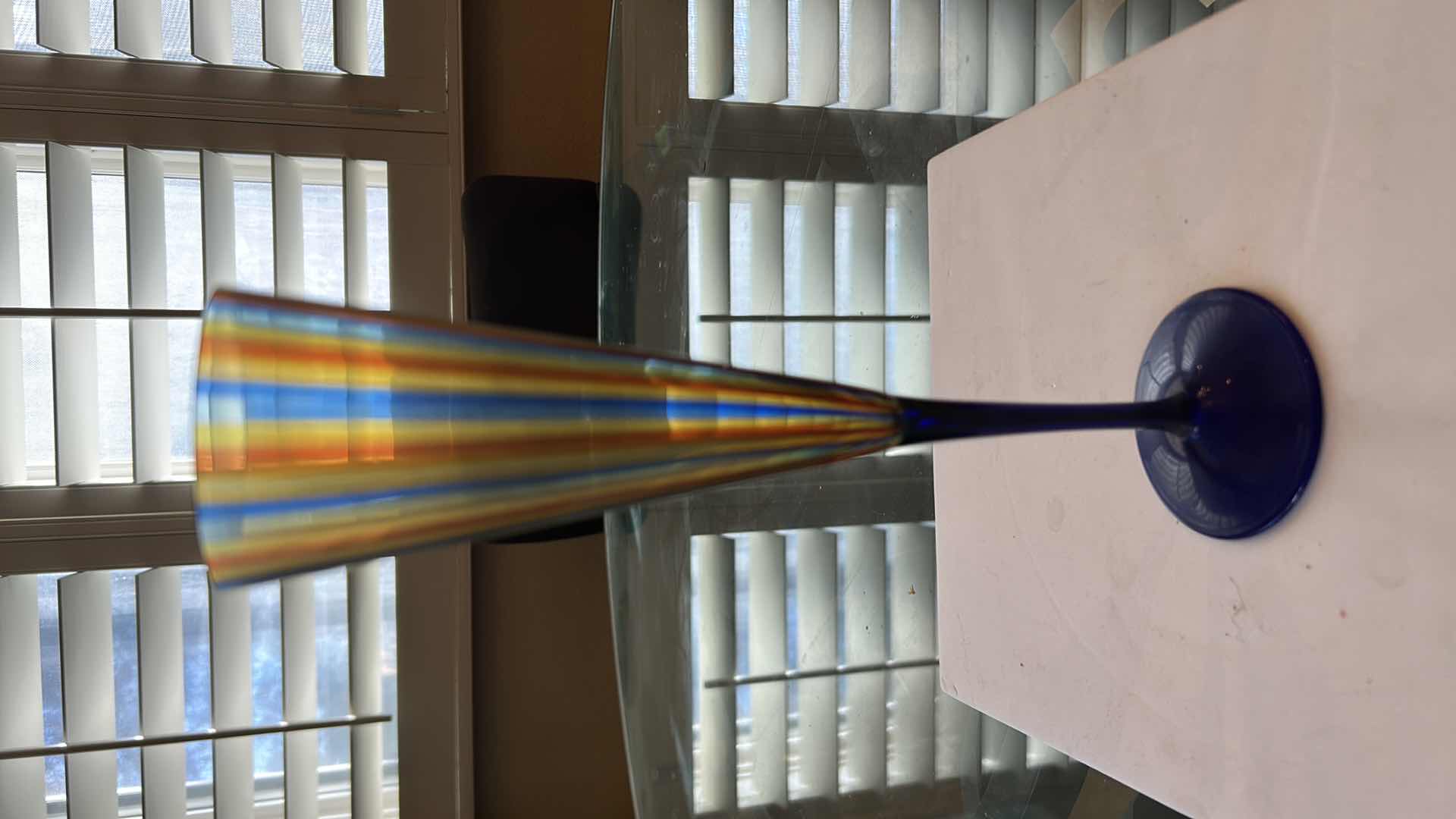 Photo 1 of 2- MURANO STRIPED W BLUE STEM FLUTES