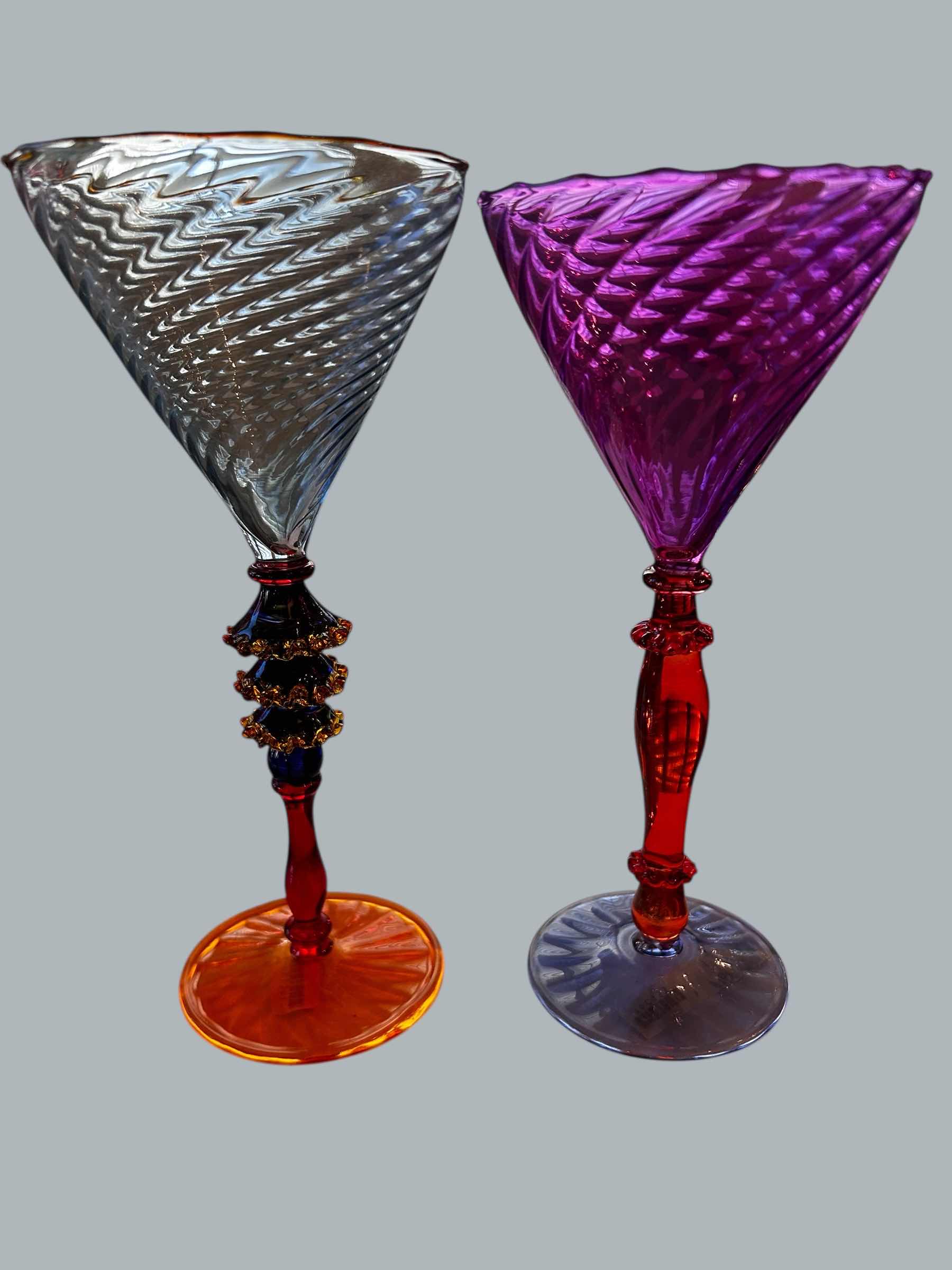 Photo 1 of 2- HAND BLOWN MURANO ART GLASS MARTINI GLASSES