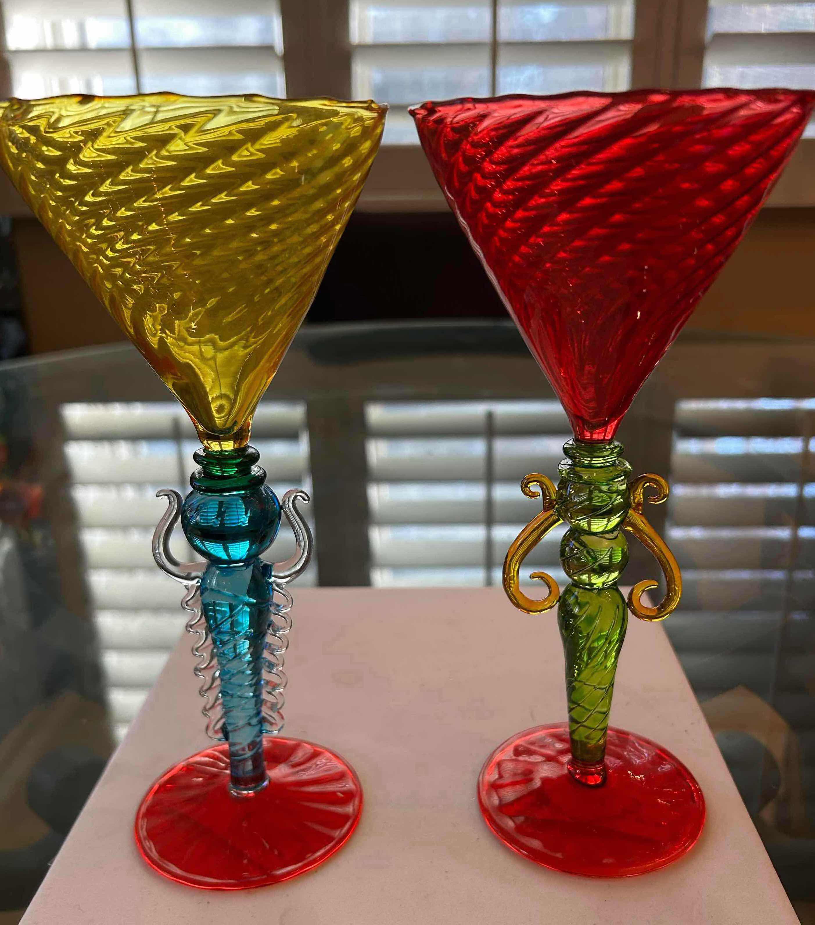 Photo 1 of 2- HAND BLOWN MURANO ART GLASS MARTINI GLASSES