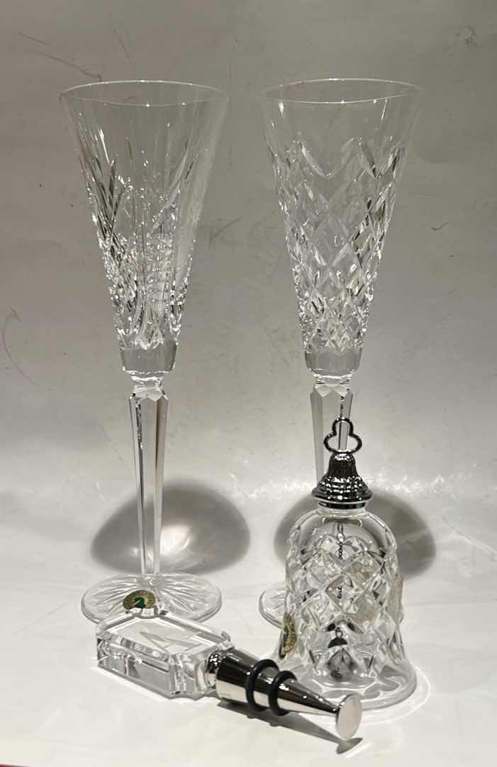 Photo 1 of 4 CRYSTAL PCS- CUT CRUSTAL FLUTE GLASSES, BELL AND WINE STOPPER