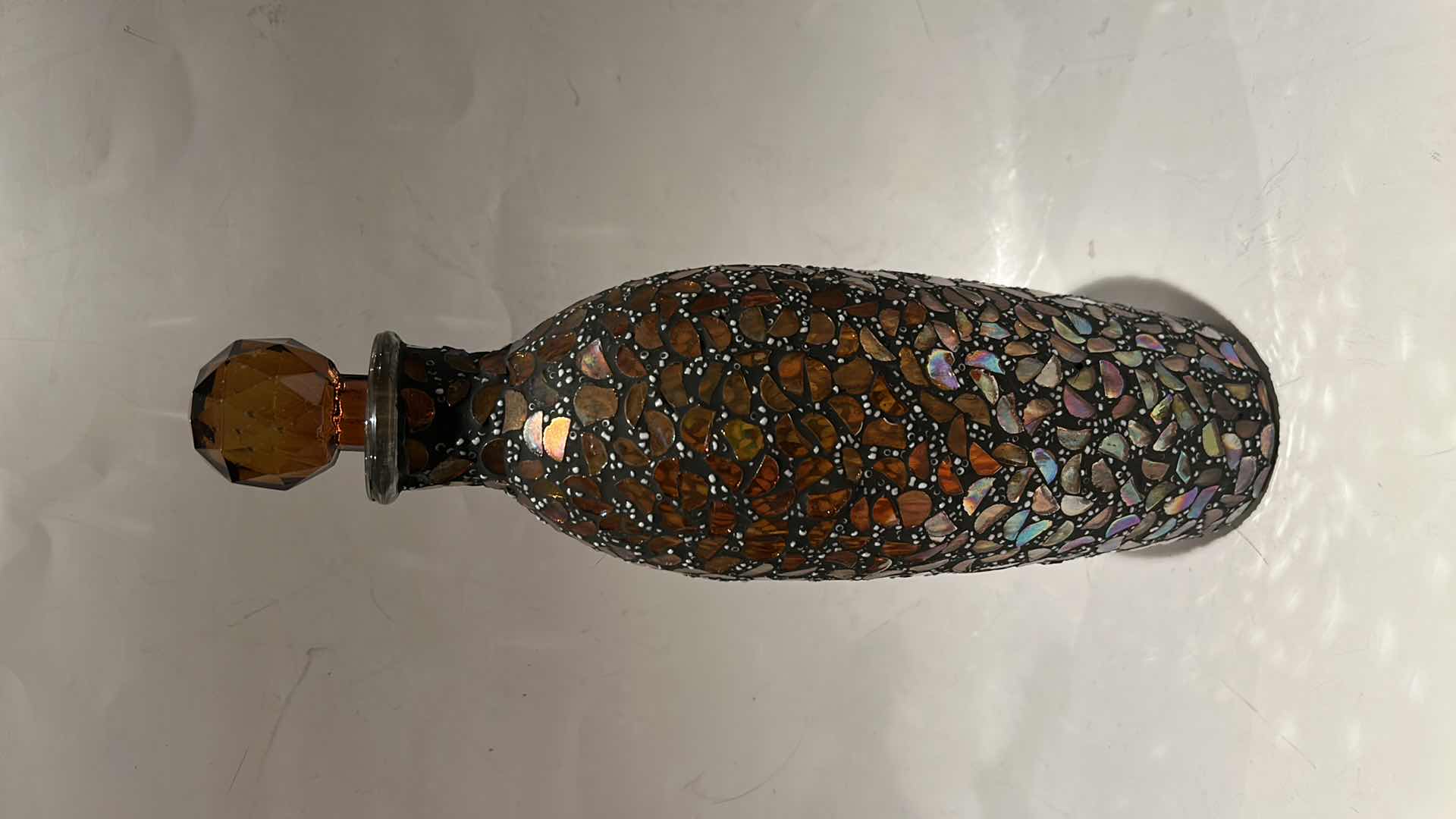 Photo 1 of AMBER GLASS MOSAIC DECORATIVE BOTTLE/ DECANTER . H13”