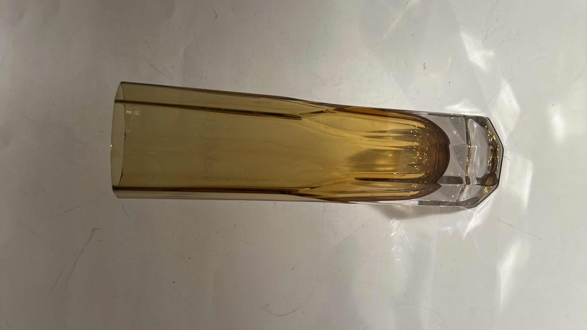 Photo 1 of VINTAGE AMBER FACETED GLASS VASE. H11”