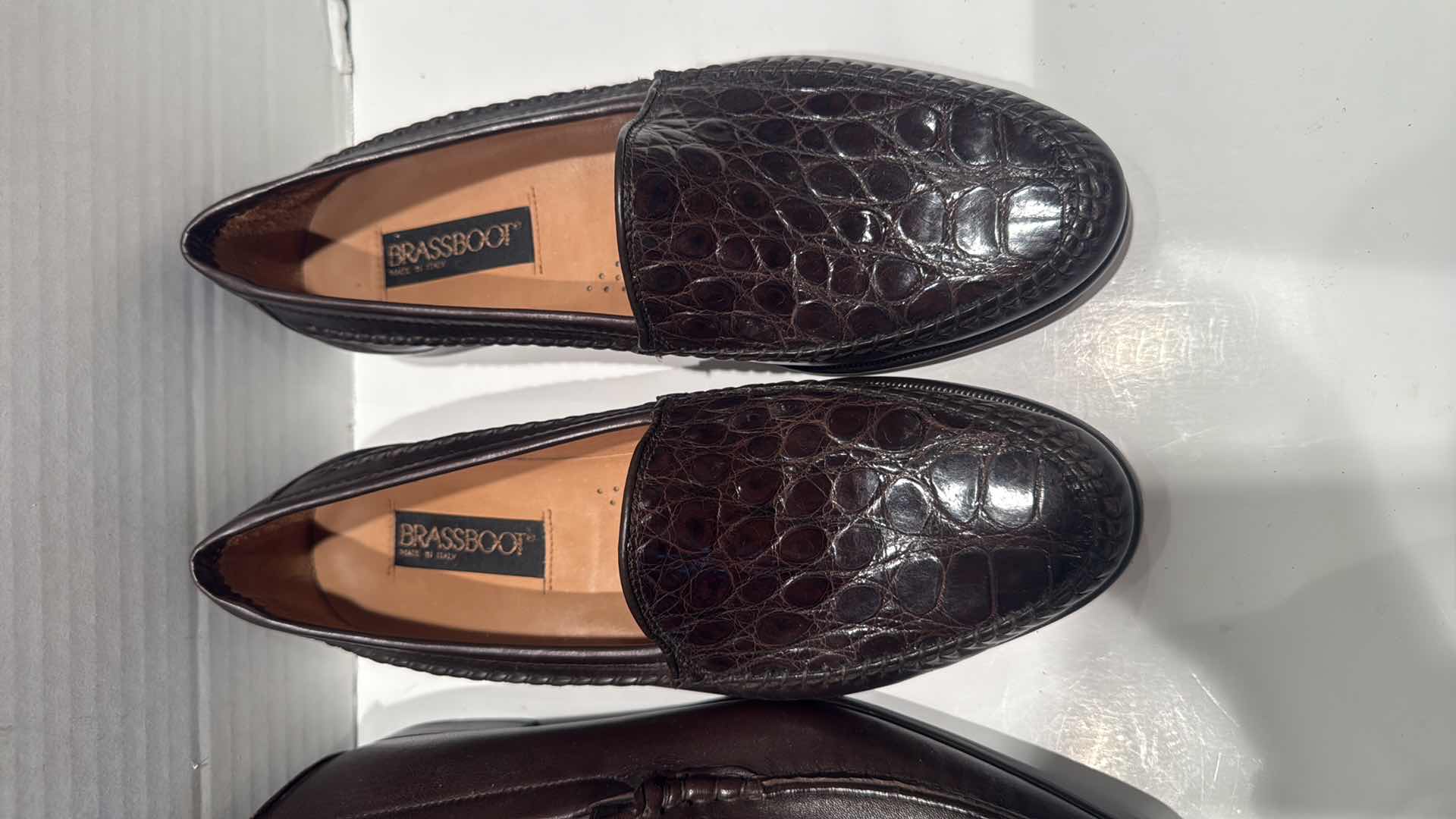 Photo 1 of 2-PAIRS BROWN LEATHER DESIGNER MEN’S LOAFER SHOES (SIZE 10M)