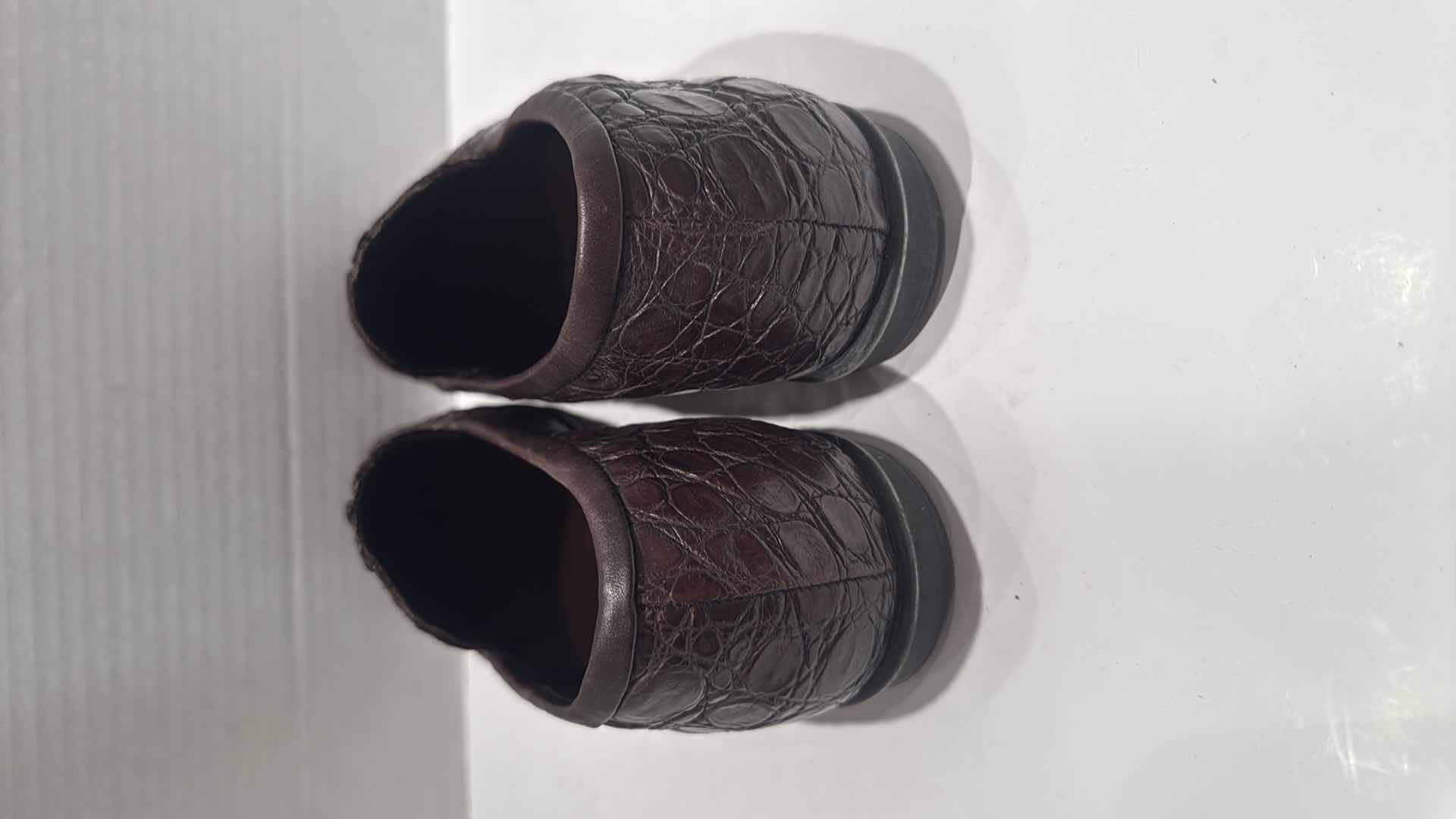 Photo 1 of DESIGNER PRADA BROWN LEATHER SKIN LOAFER SHOES (SIZE 9)