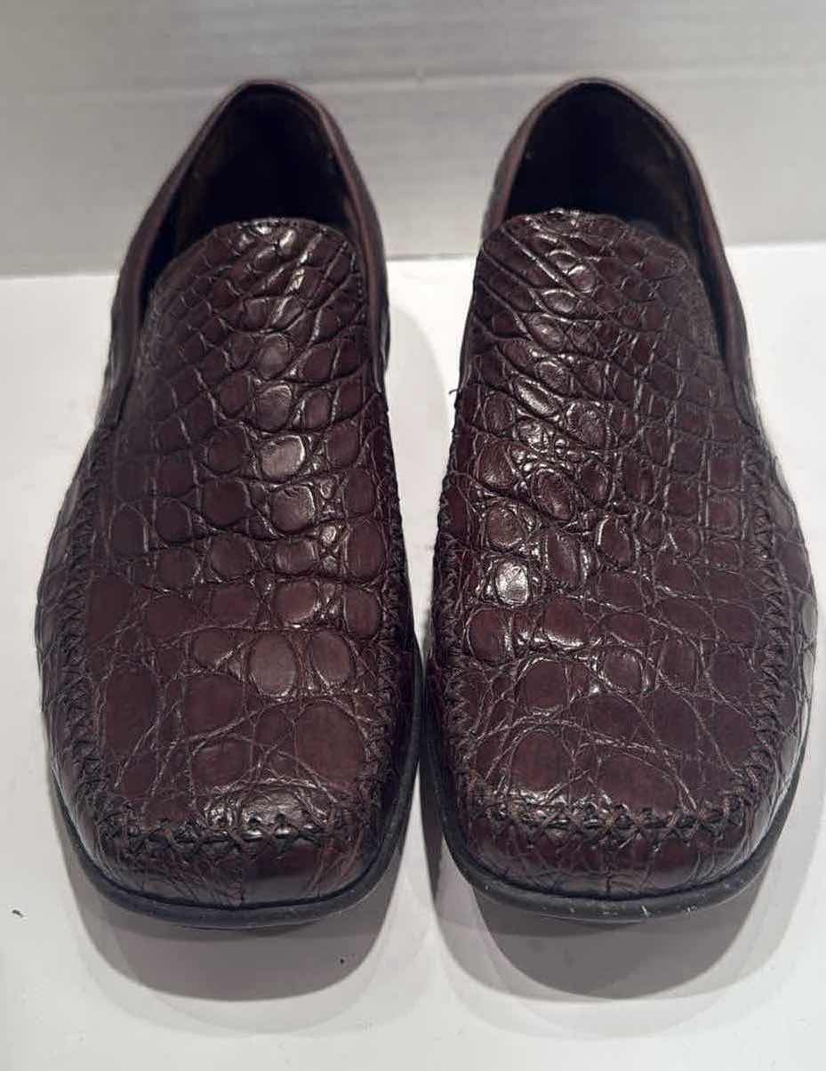 Photo 1 of DESIGNER PRADA BROWN LEATHER SKIN LOAFER SHOES (SIZE 9)