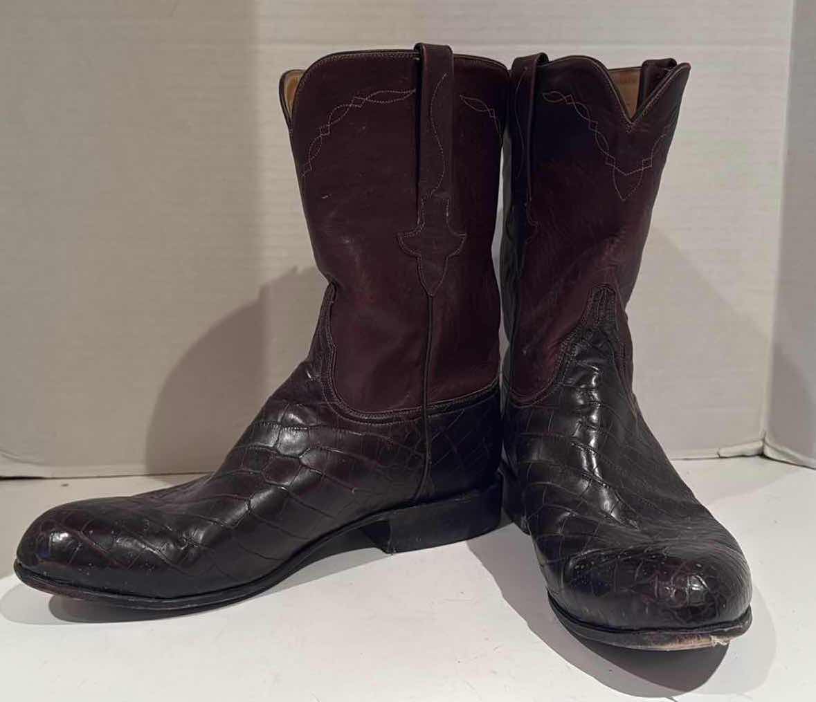 Photo 1 of LUCCHESE CLASSICS HAND-MADE DARK BROWN LEATHER SKIN MEN’S COWBOY BOOTS (SIZE 10)