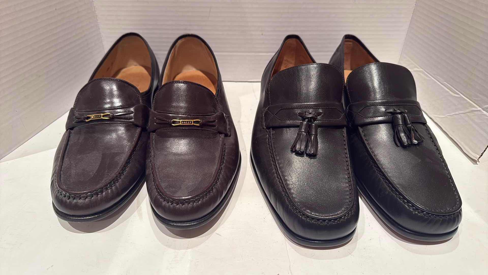 Photo 1 of 2-PAIRS BALLY MEN’S DESIGNER LEATHER LOAFER SHOES (SIZE 10)