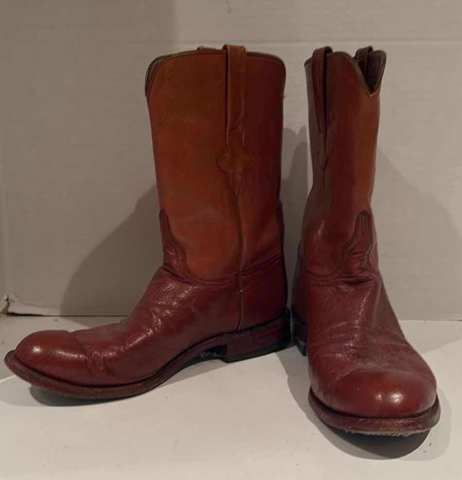 Photo 1 of LUCCHESE CLASSICS HAND-MADE BURNT ORANGE LEATHER SKIN MEN’S COWBOY BOOTS (SIZE 10)