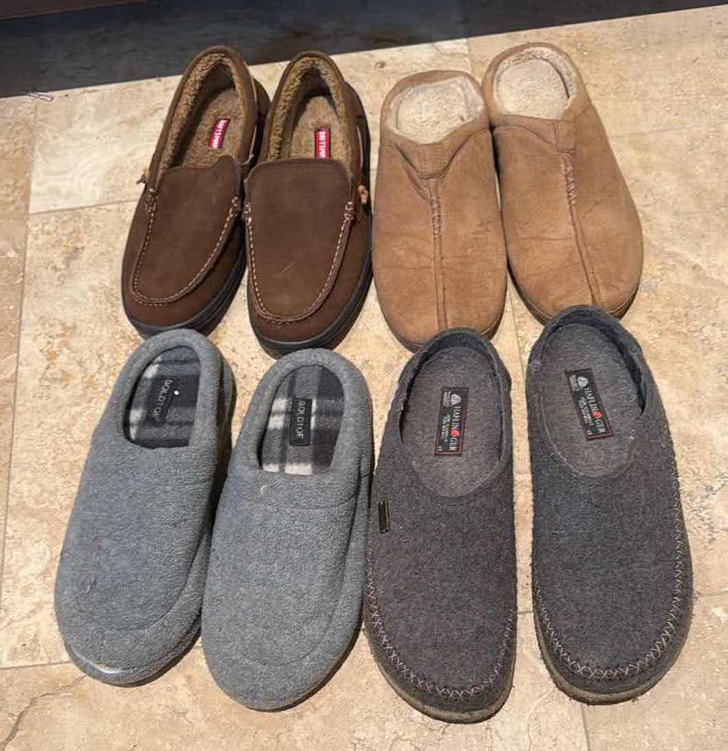 Photo 1 of 4-PAIRS MEN’S HOUSE SHOES (SIZE APPROX. 9-10.5)