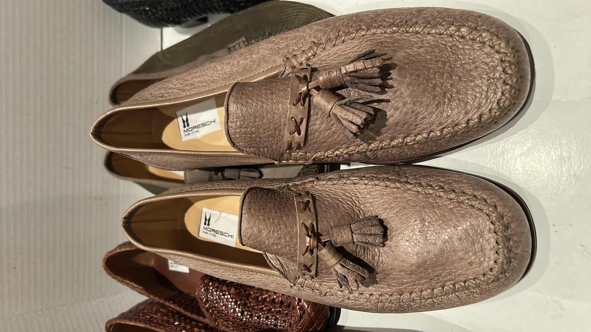Photo 1 of 5 PAIRS MORESCHI ITALIAN CRAFTED LEATHER MEN’S LOAFERS, SIZE 9.5 TO 11.