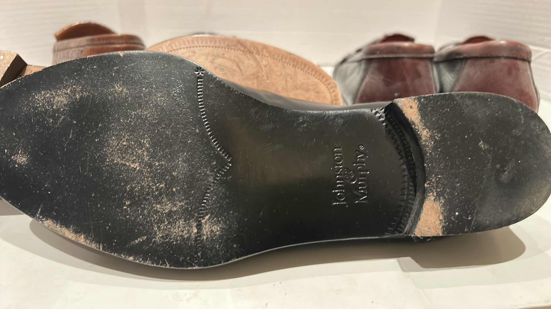 Photo 1 of THREE PAIRS DESIGNER JOHNSTON & MURPHY LEATHER LOAFERS, SIZE 10.