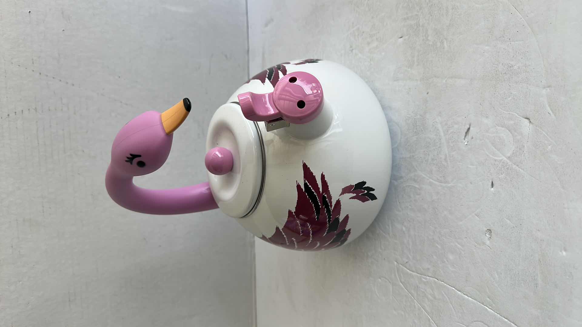 Photo 1 of SWAN PINK & WHITE ENAMEL TEA KETTLE