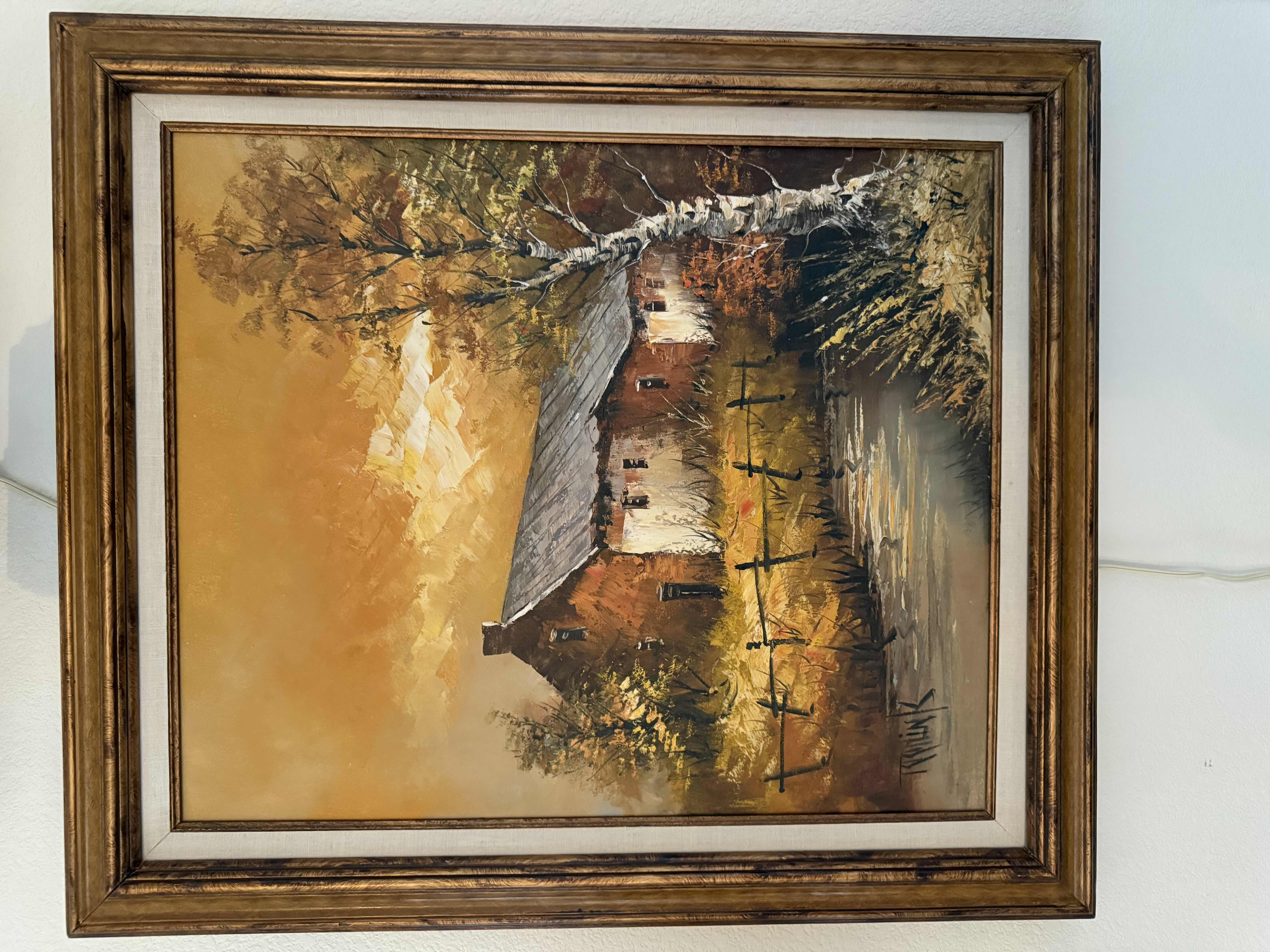 Photo 1 of VINTAGE FRAMED “FARMHOUSE” CANVAS ARTIST SIGNED OIL PAINTING 26”x 29”